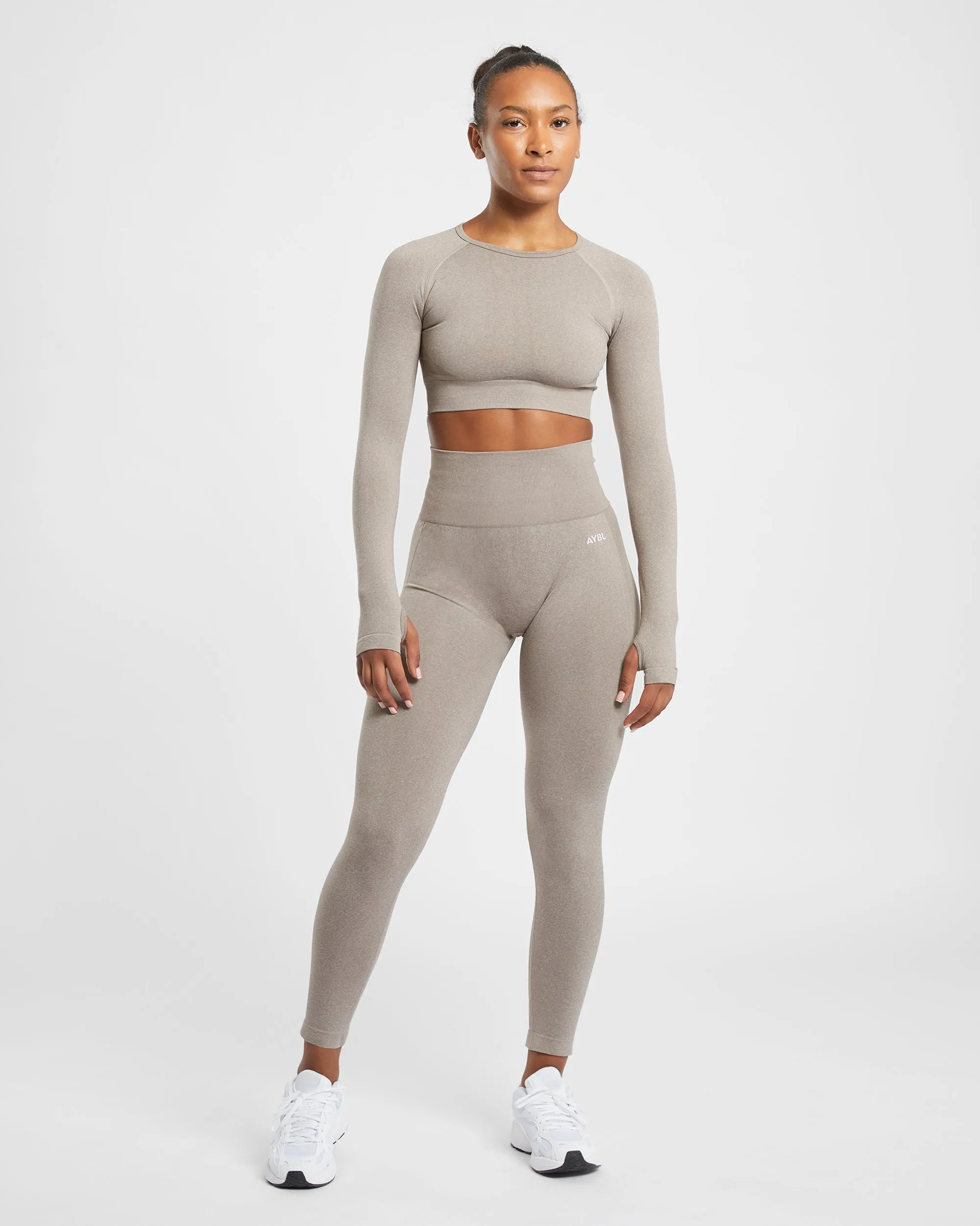 Empower Seamless Long Sleeve Crop Top - Taupe Marl sold by AYBL product image thumbnail 3