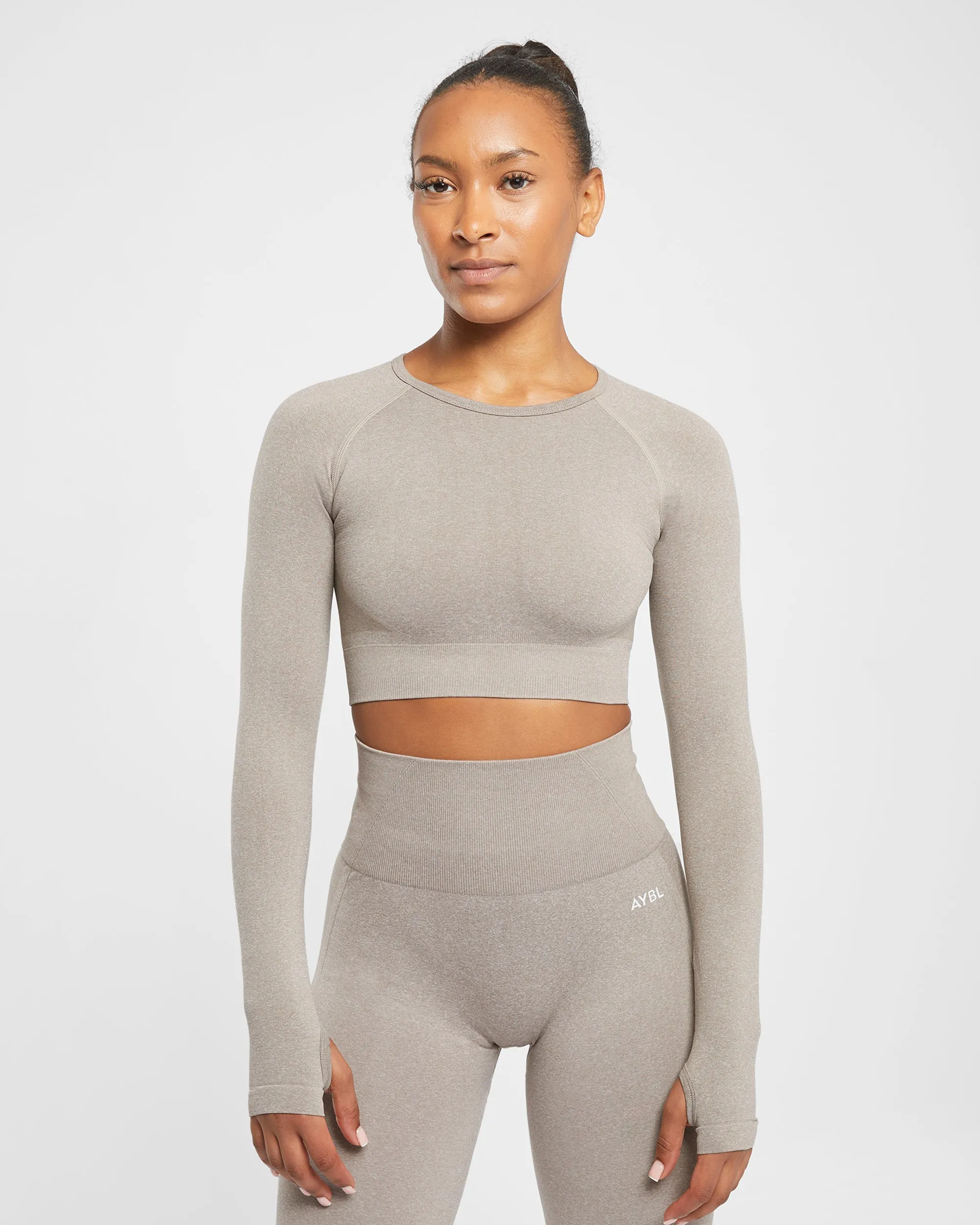 Empower Seamless Long Sleeve Crop Top - Taupe Marl sold by AYBL