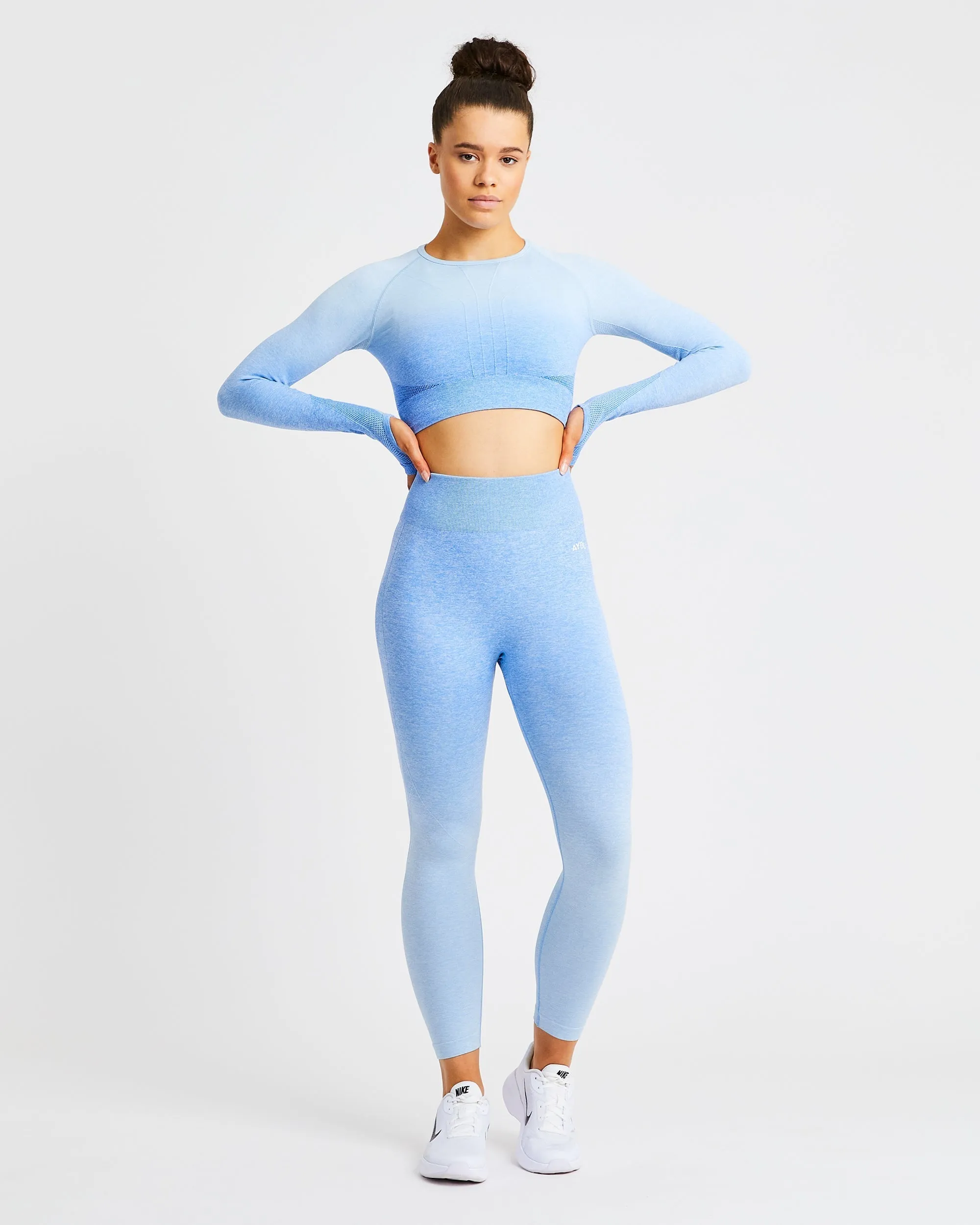 Pulse Ombré Seamless Long Sleeve Crop Top - Sky Blue sold by AYBL product image thumbnail 3