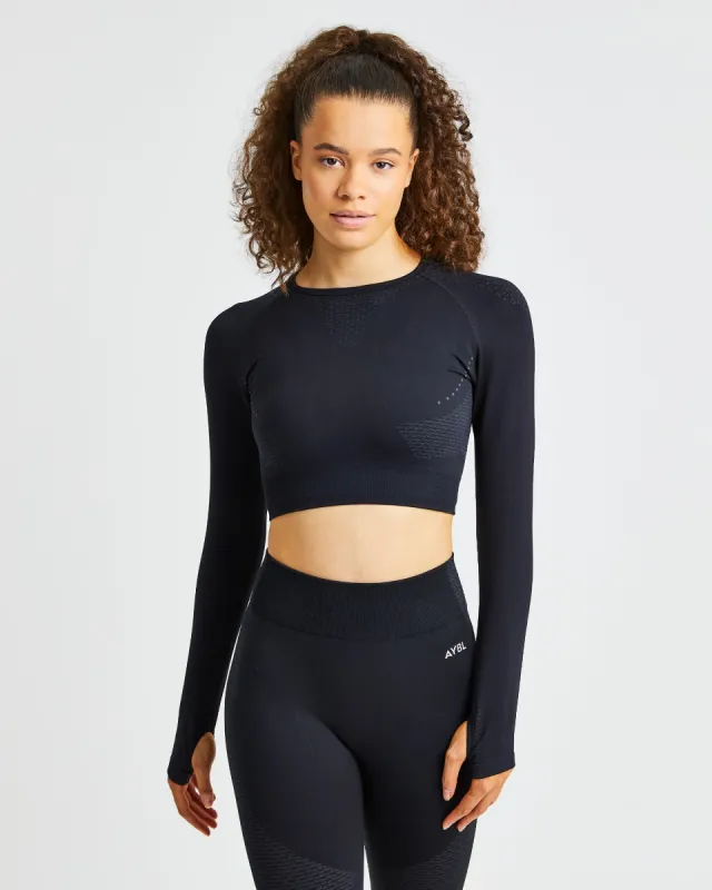 Ignite Seamless Long Sleeve Crop Top - Midnight Black sold by AYBL