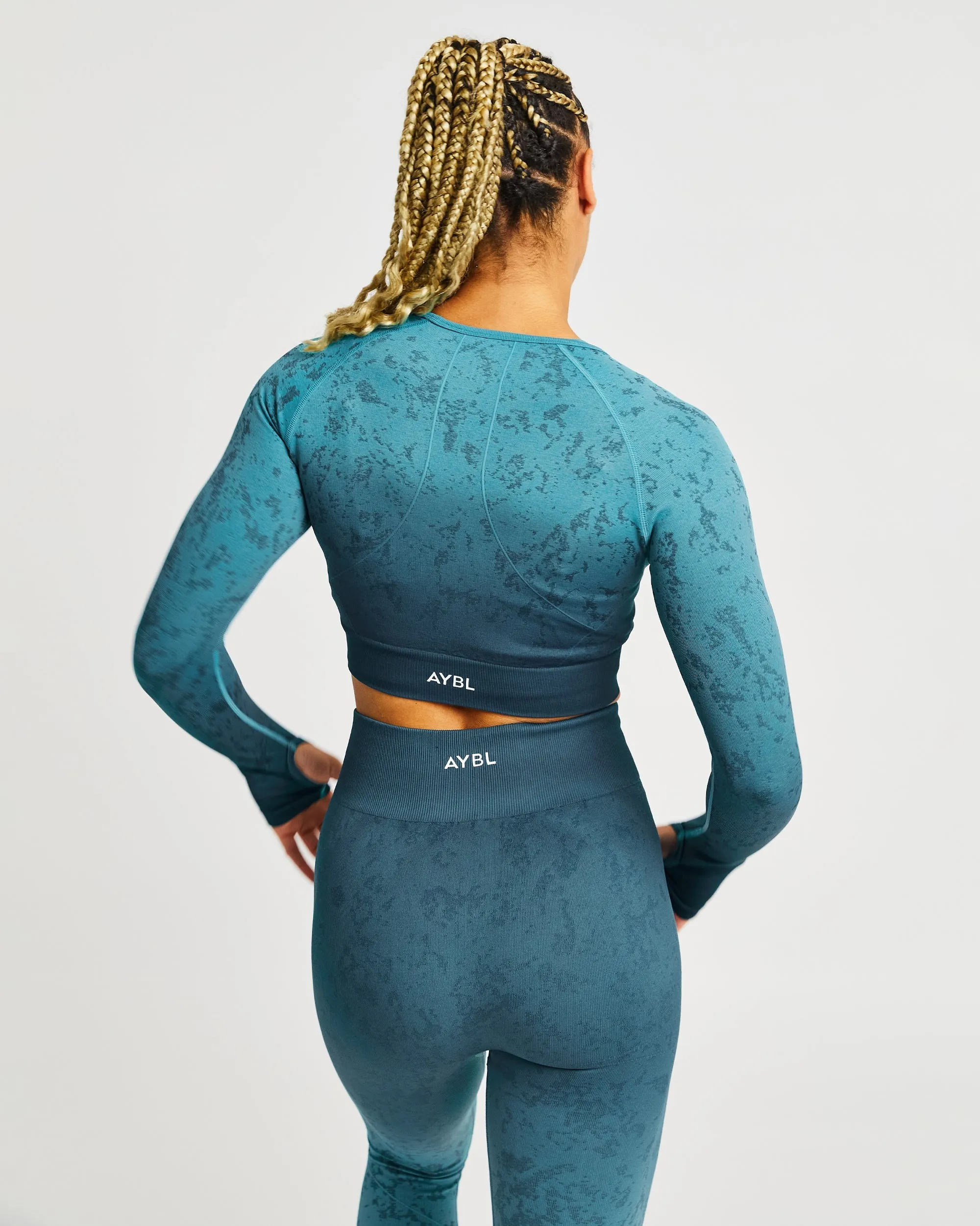 Flare Seamless Long Sleeve Crop Top - Teal sold by AYBL product image thumbnail 2