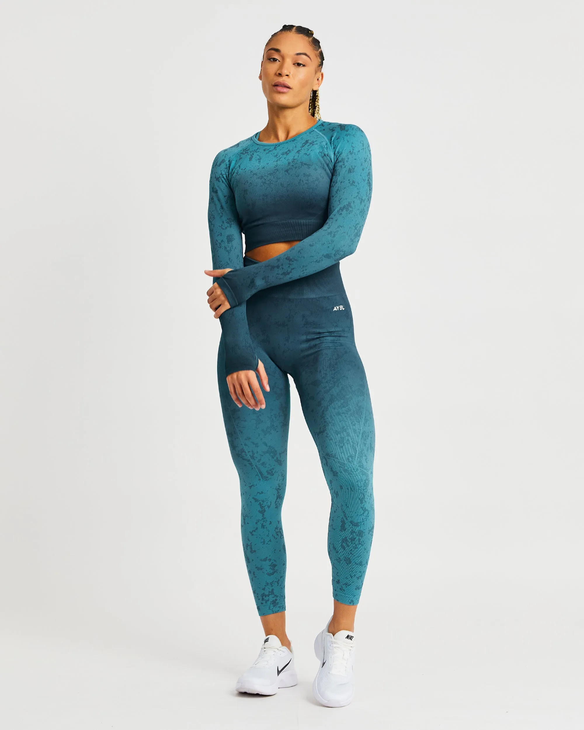 Flare Seamless Long Sleeve Crop Top - Teal sold by AYBL product image thumbnail 3