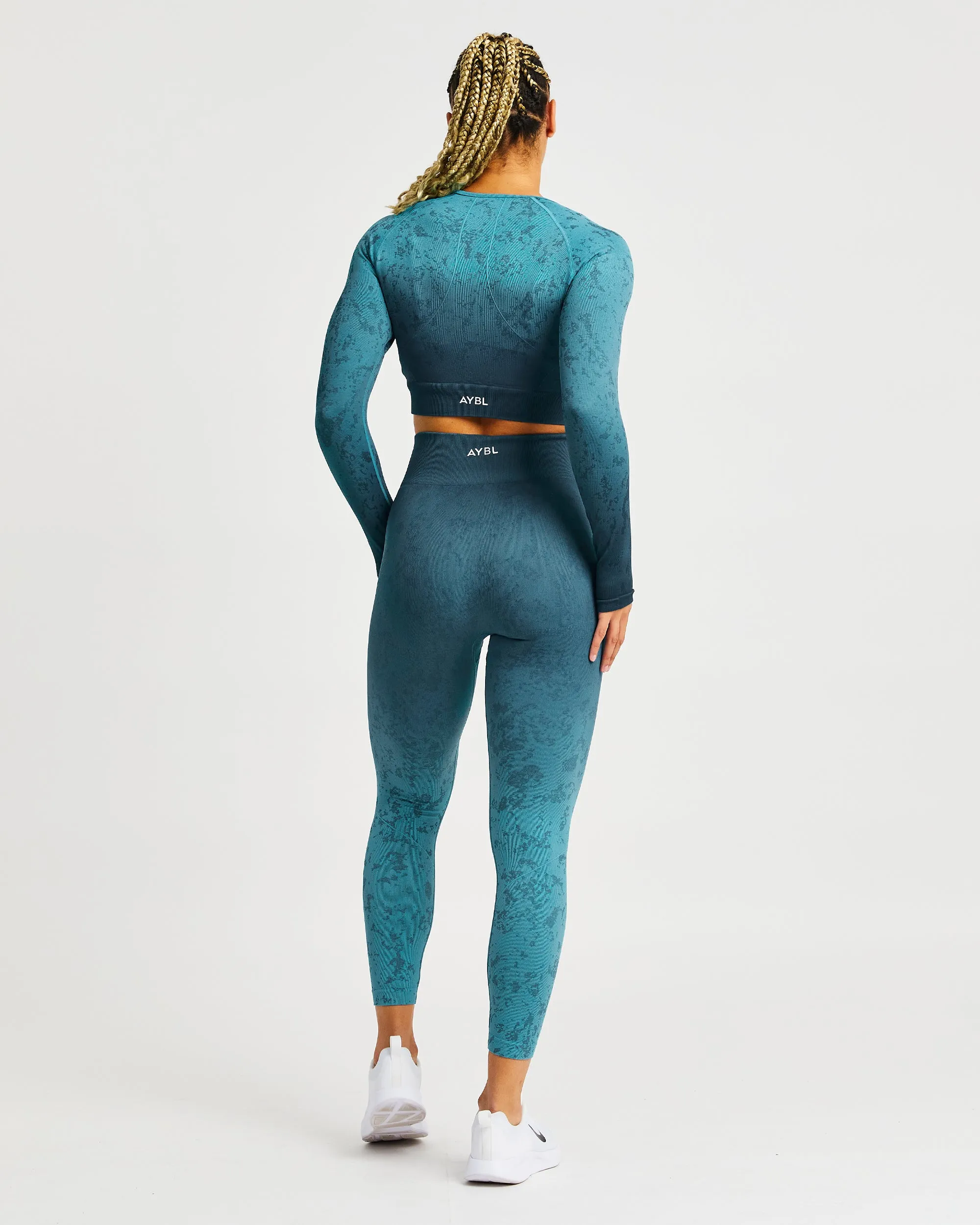 Flare Seamless Long Sleeve Crop Top - Teal sold by AYBL product image thumbnail 4