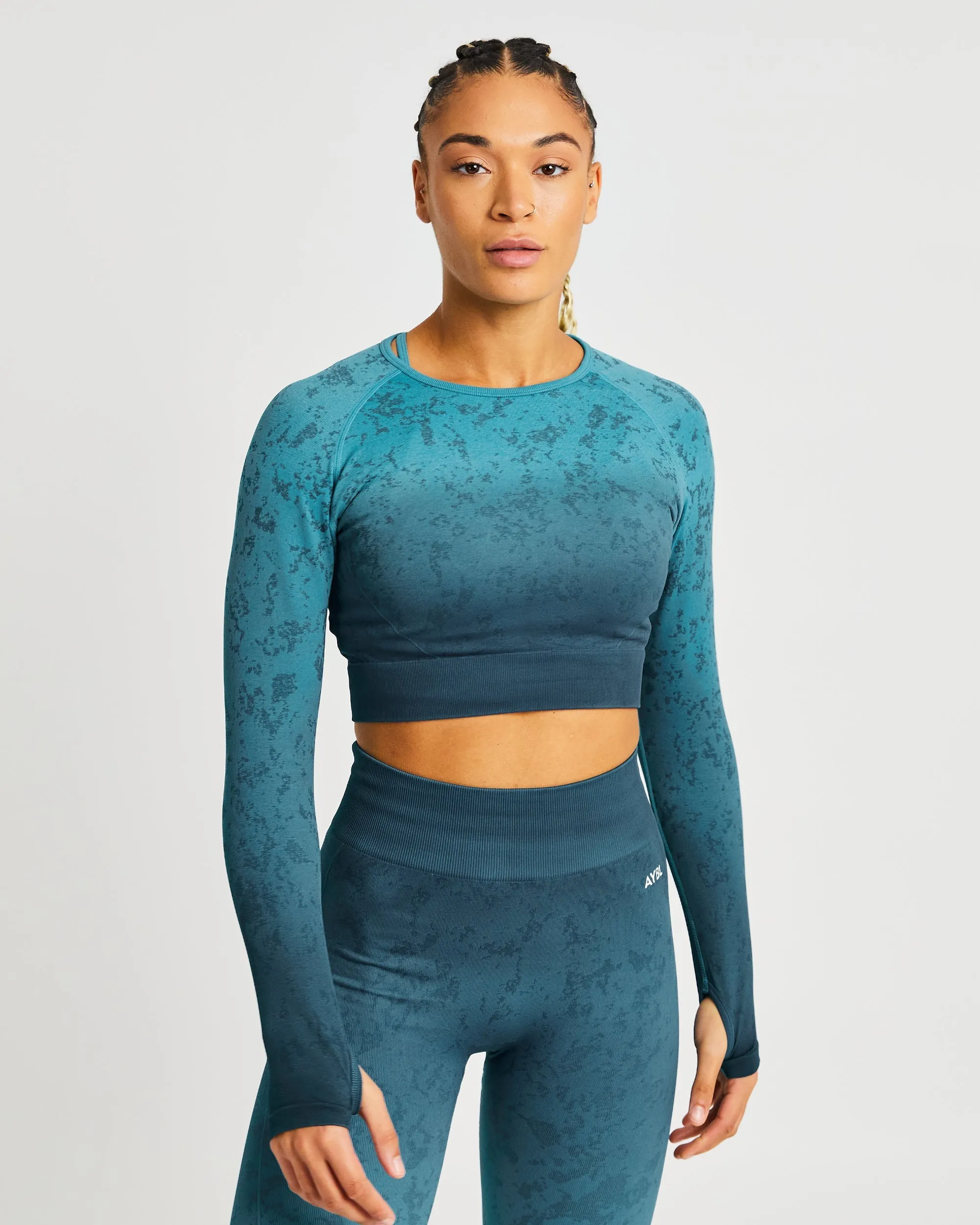 Flare Seamless Long Sleeve Crop Top - Teal sold by AYBL