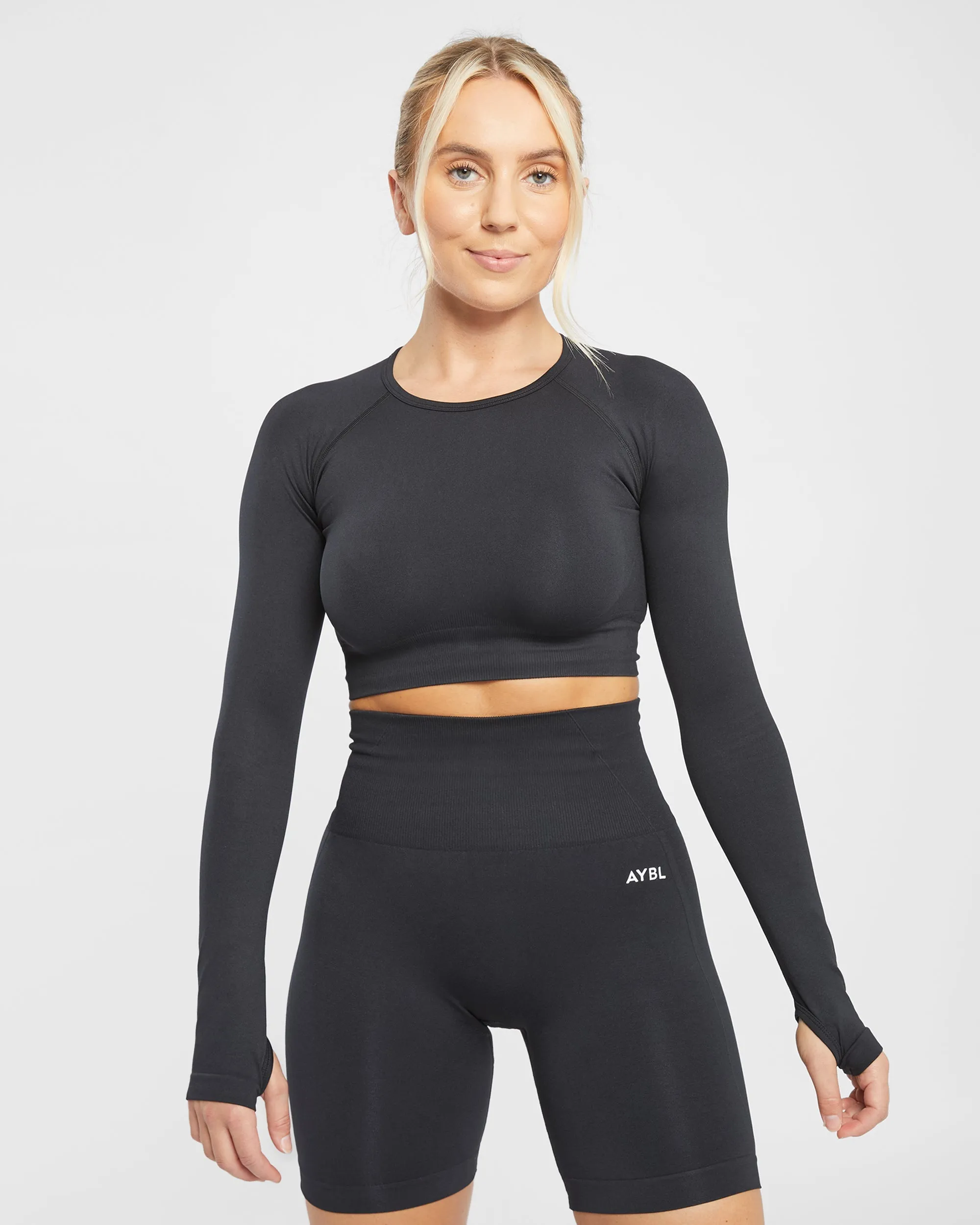 Empower Seamless Long Sleeve Crop Top - Black sold by AYBL