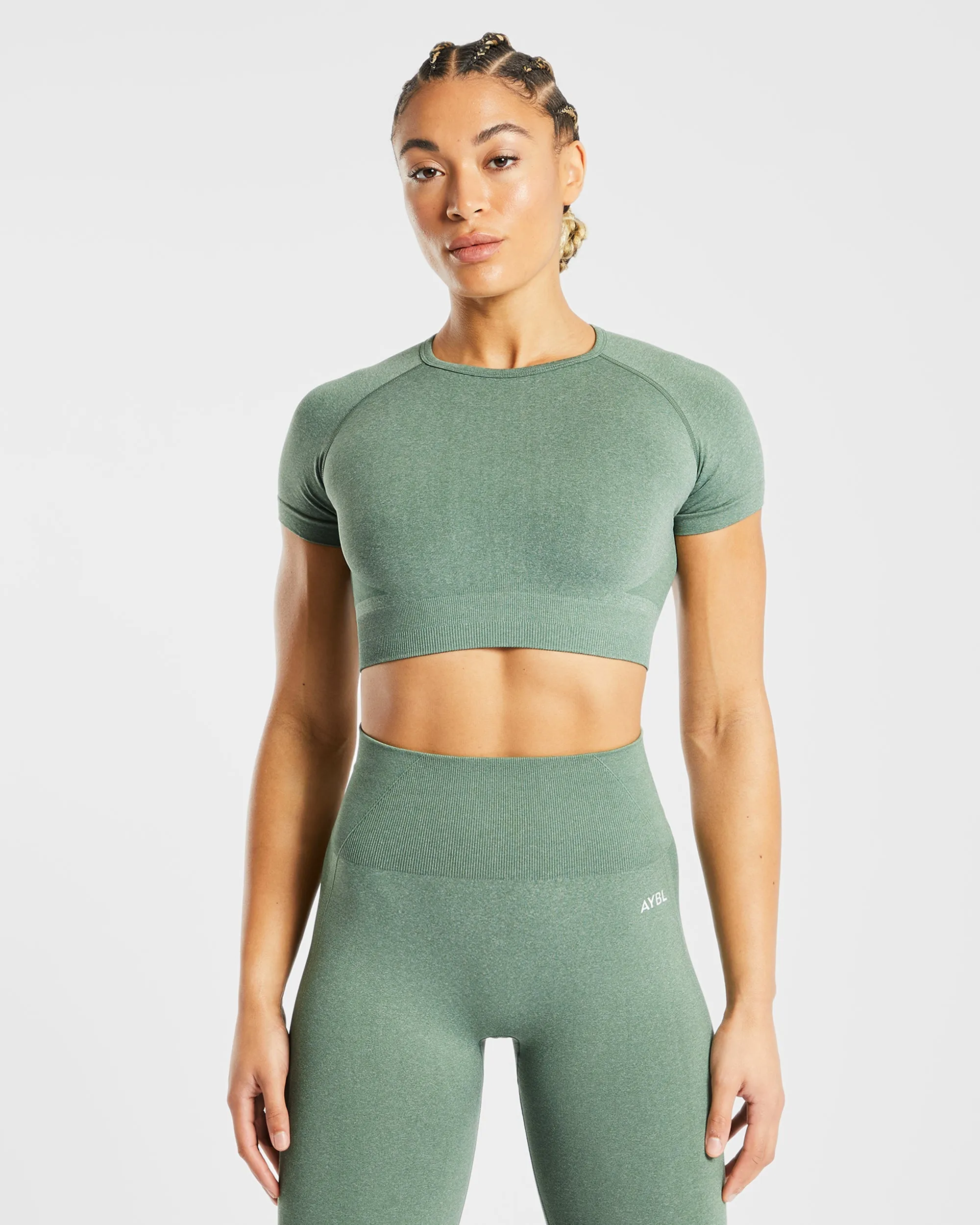 Empower Seamless Crop Top - Olive Marl sold by AYBL