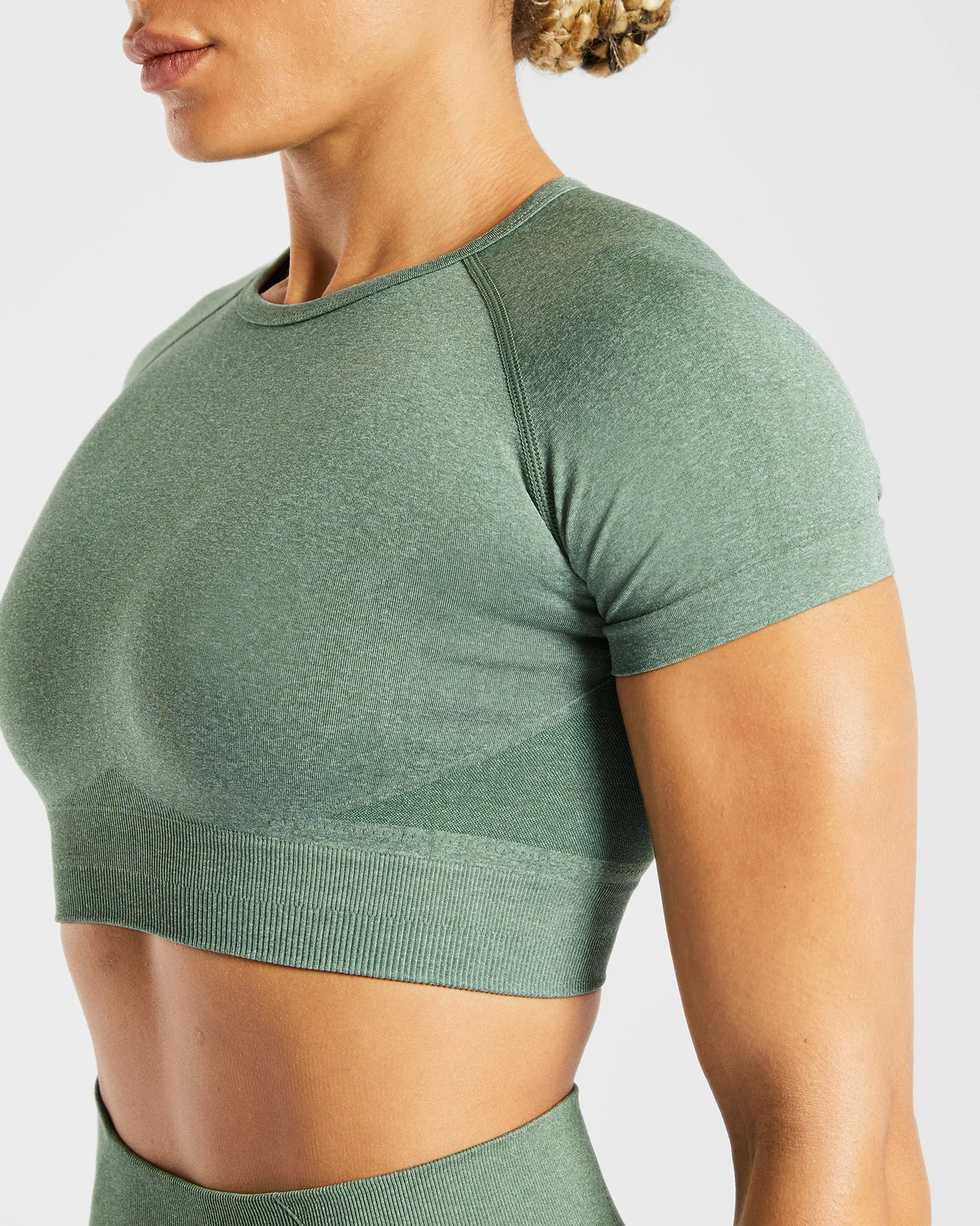Empower Seamless Crop Top - Olive Marl sold by AYBL product image thumbnail 5