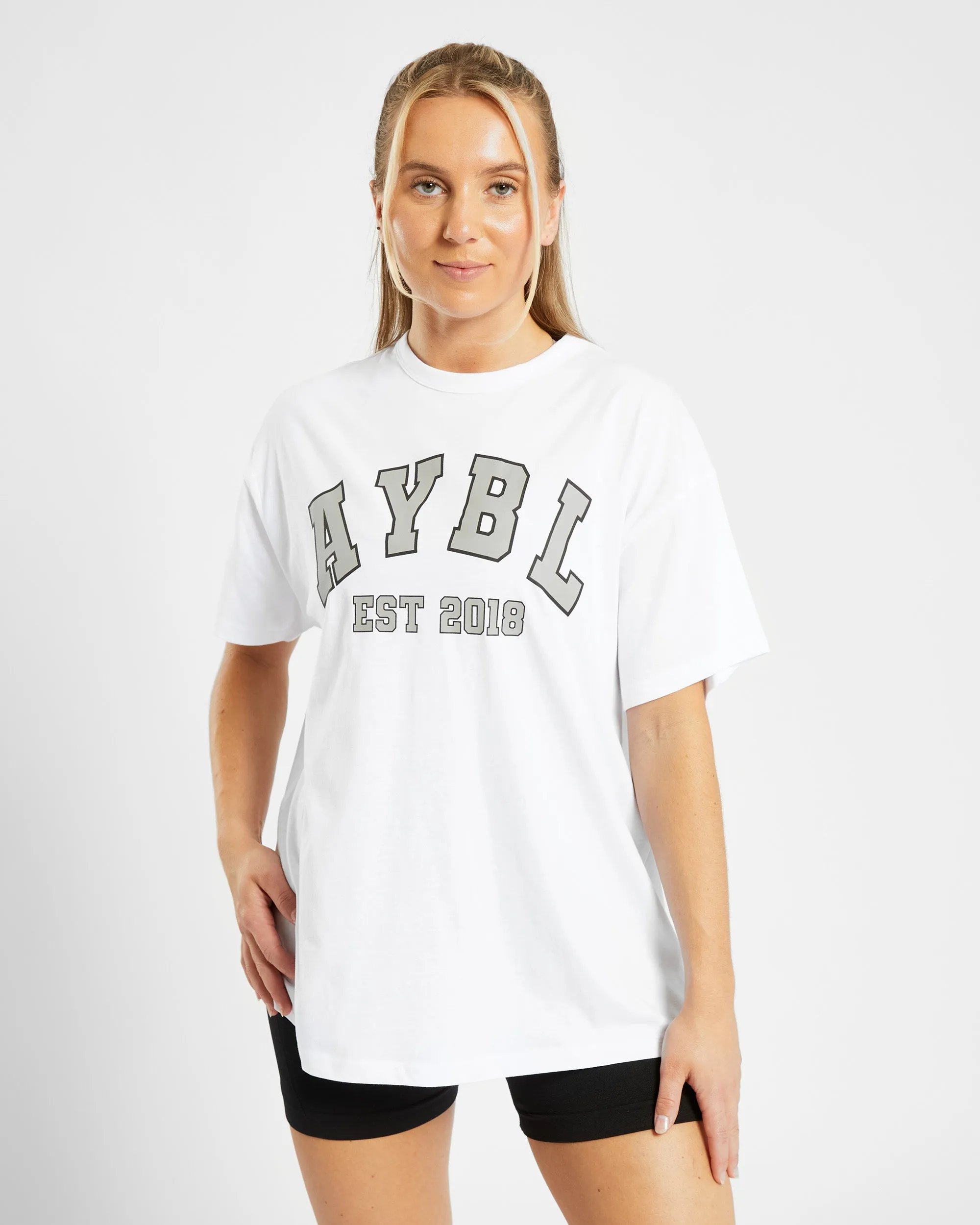 Varsity Oversized T Shirt - White/Olive sold by AYBL