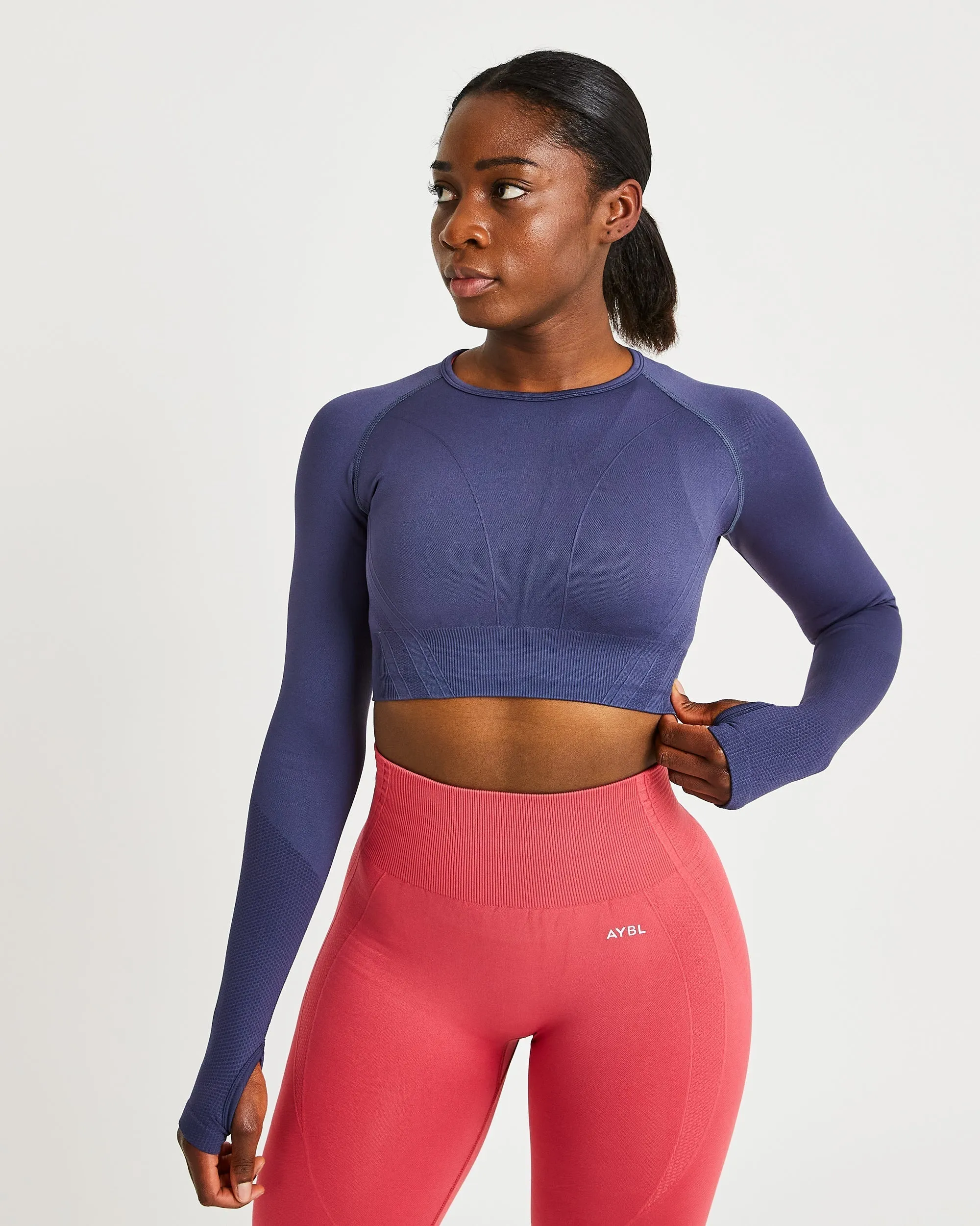 Balance V2 Seamless Long Sleeve Crop Top - Navy Blue sold by AYBL