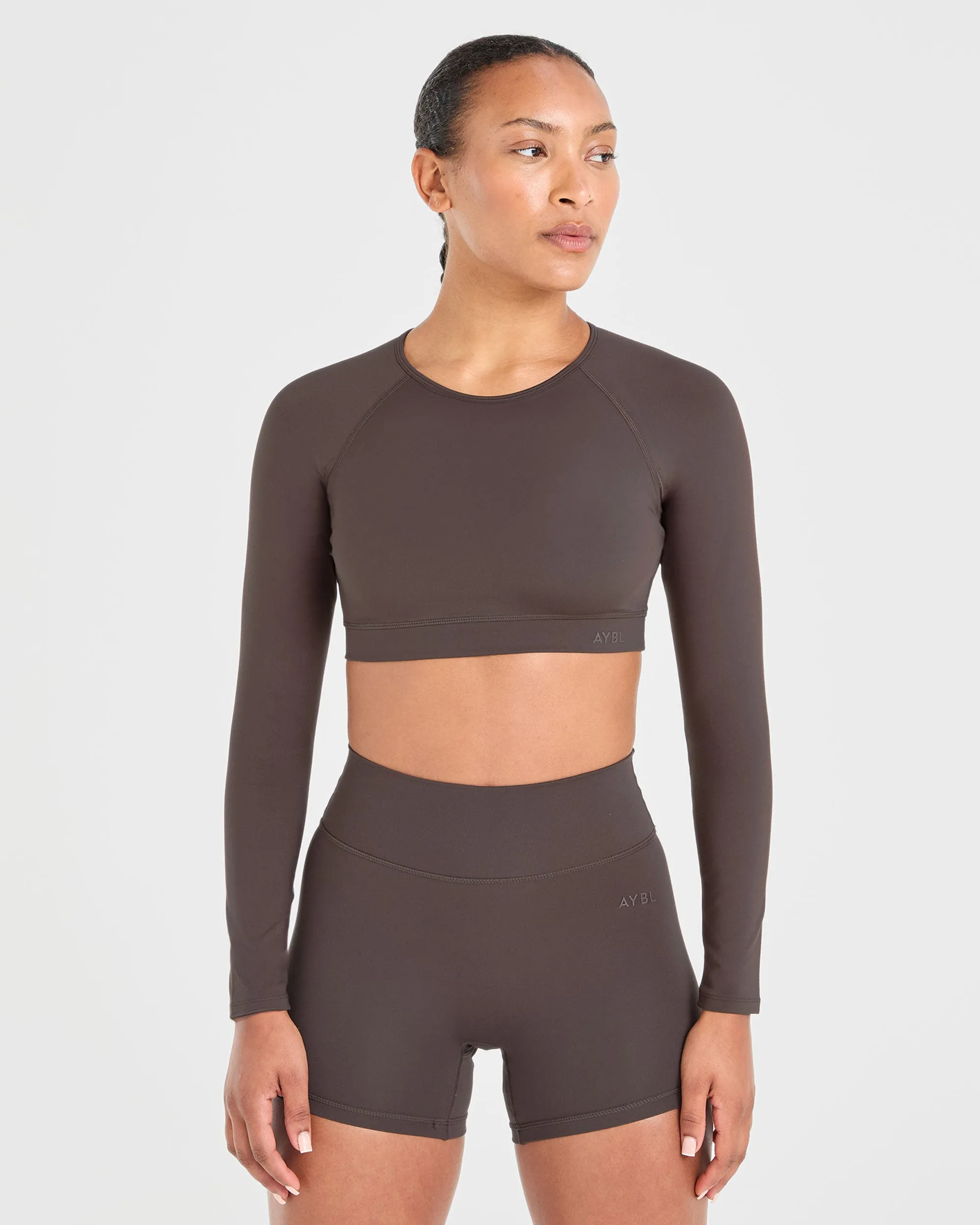 Staple Long Sleeve Crop Top - Coffee Brown sold by AYBL