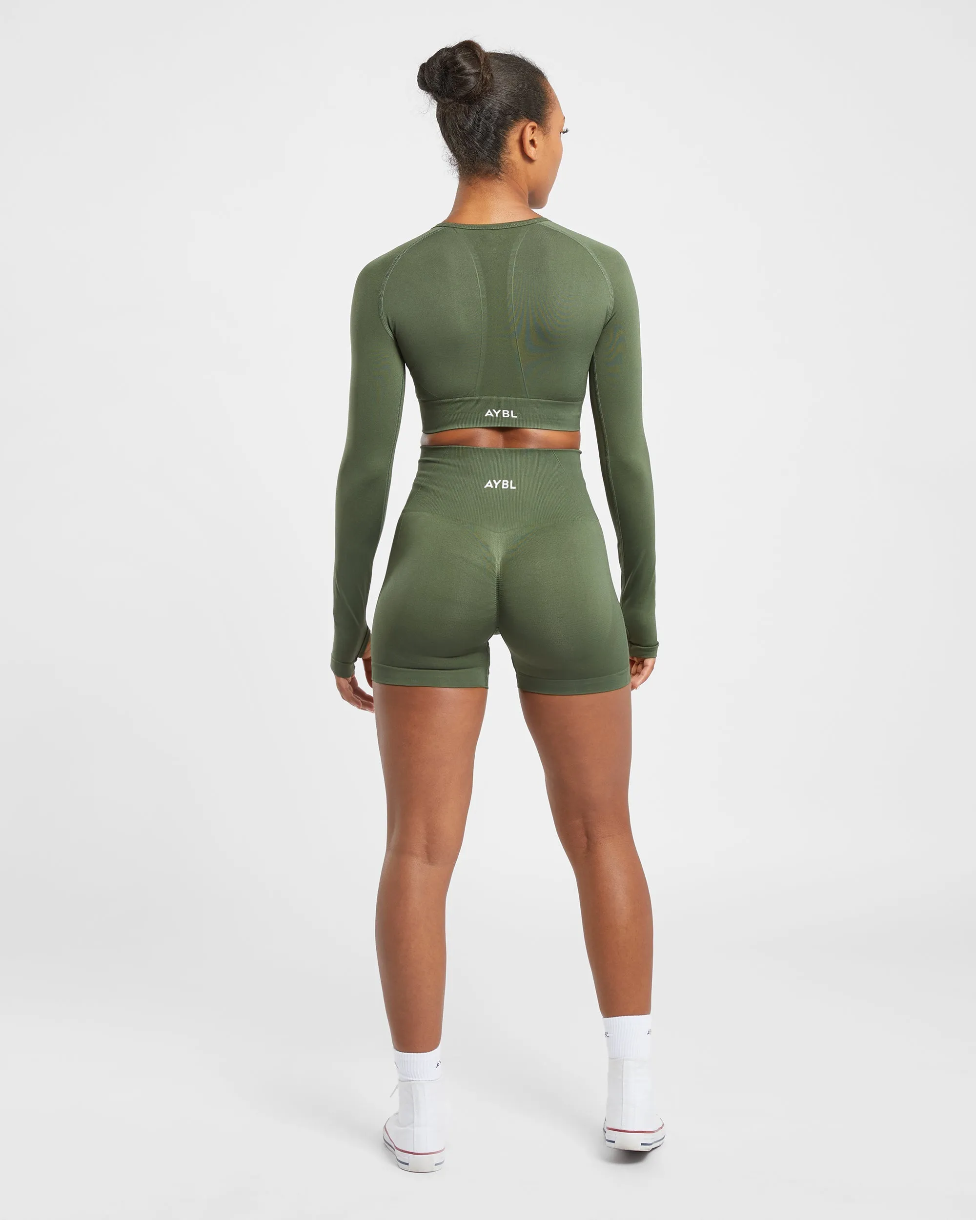 Empower Seamless Long Sleeve Crop Top - Khaki Green sold by AYBL product image thumbnail 4
