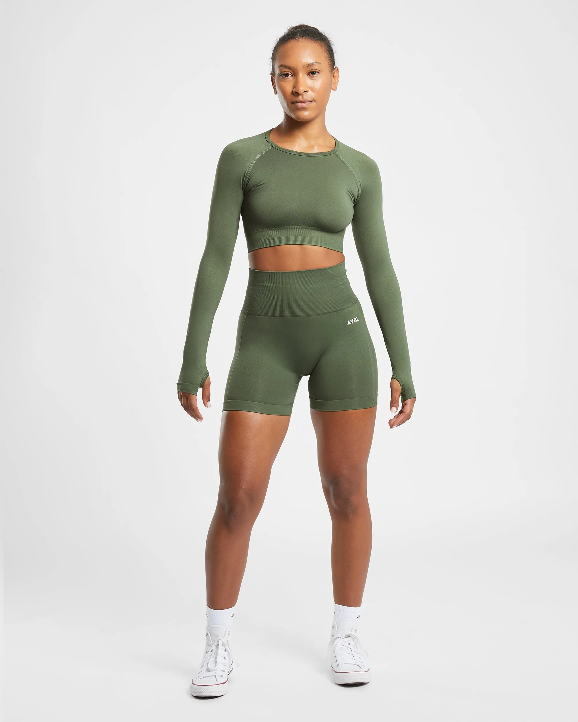 Empower Seamless Long Sleeve Crop Top - Khaki Green sold by AYBL product image thumbnail 3