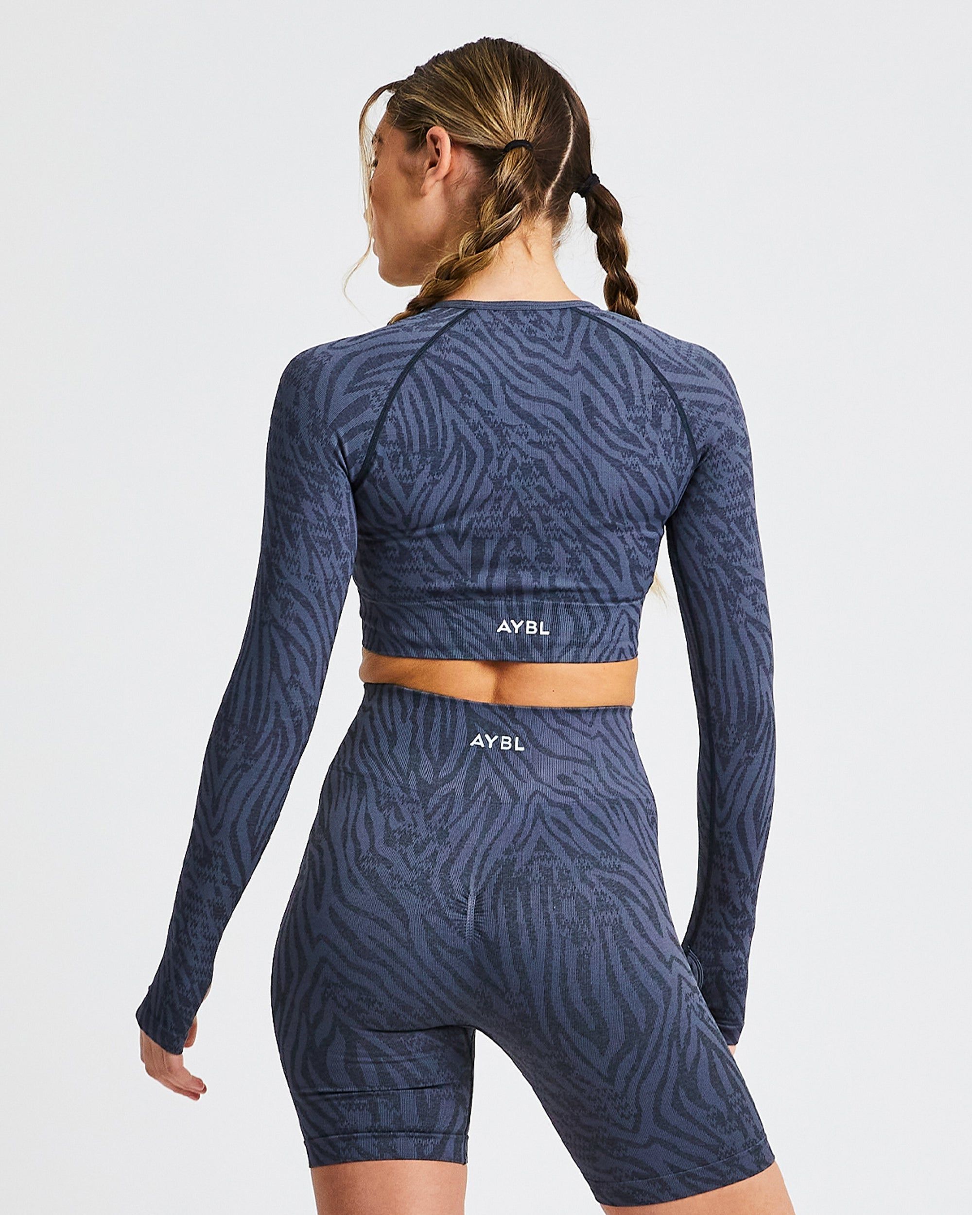 Evolve Animal Seamless Long Sleeve Crop Top - Slate Blue sold by AYBL product image thumbnail 2