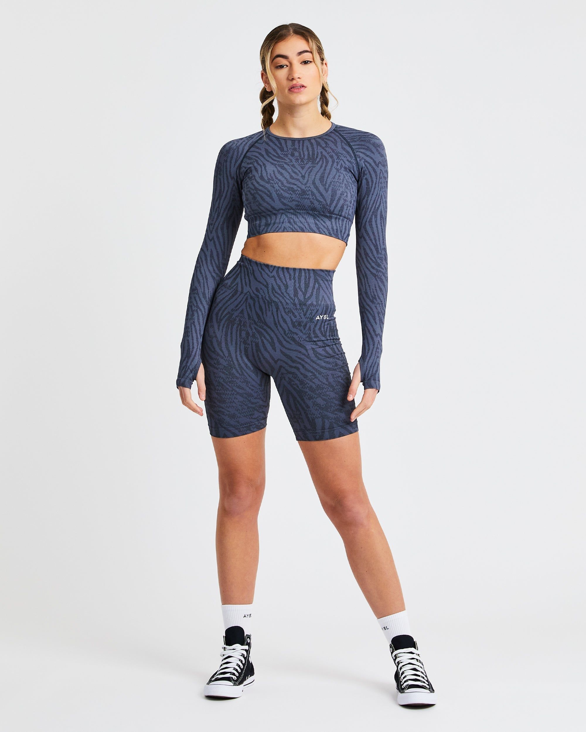Evolve Animal Seamless Long Sleeve Crop Top - Slate Blue sold by AYBL product image thumbnail 3