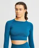 Evolve Speckle Seamless Long Sleeve Crop Top - Teal sold by AYBL