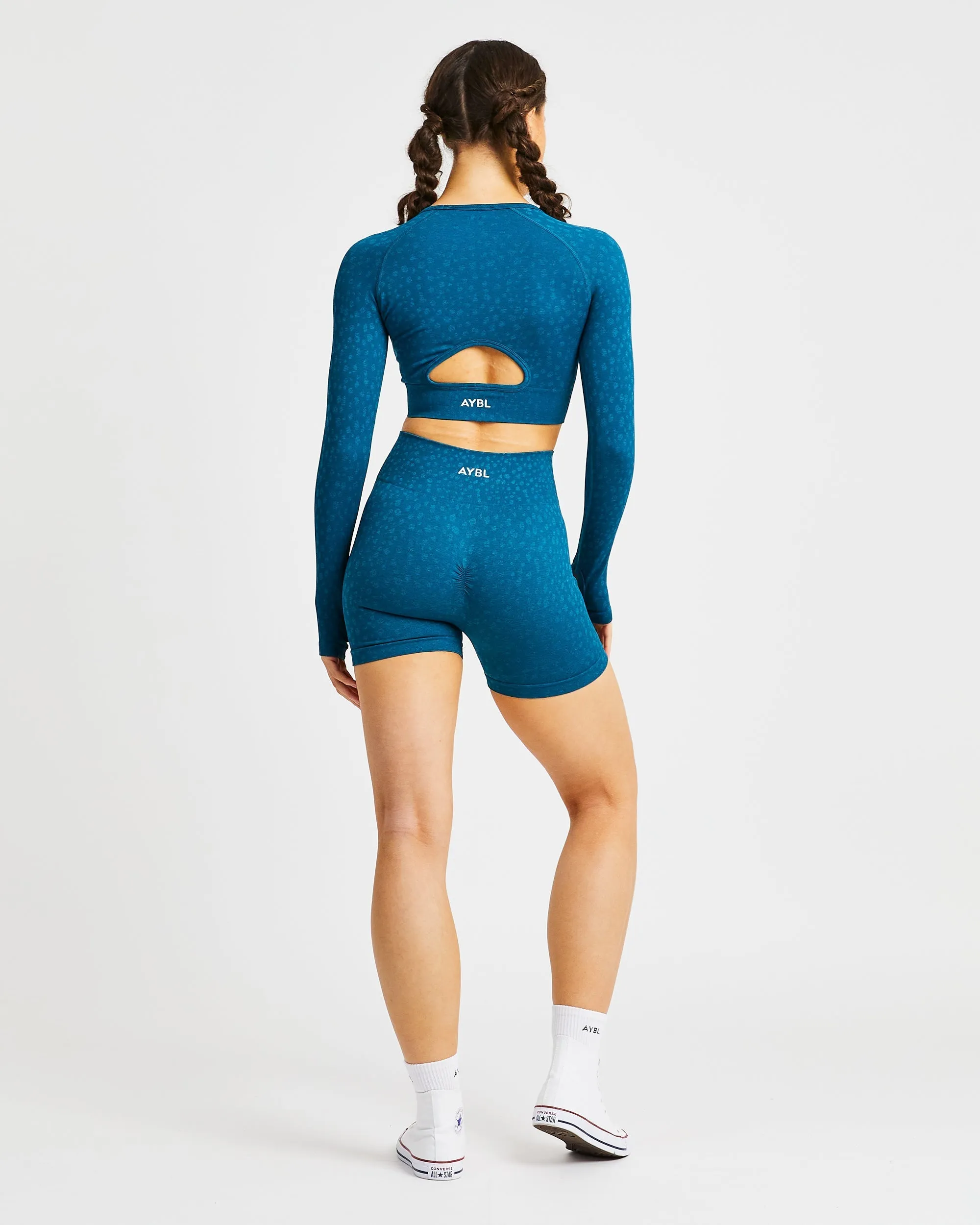 Evolve Speckle Seamless Long Sleeve Crop Top - Teal sold by AYBL product image thumbnail 4