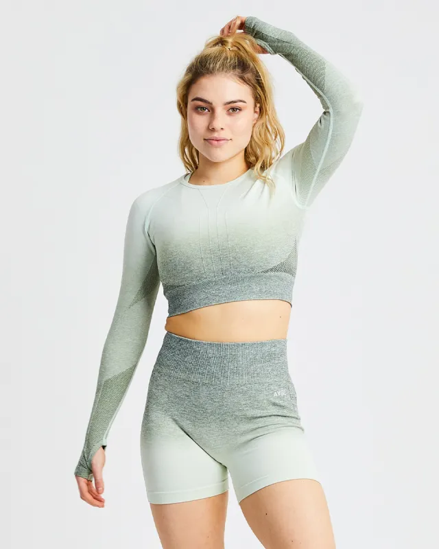 Pulse Ombré Seamless Long Sleeve Crop Top - Khaki sold by AYBL