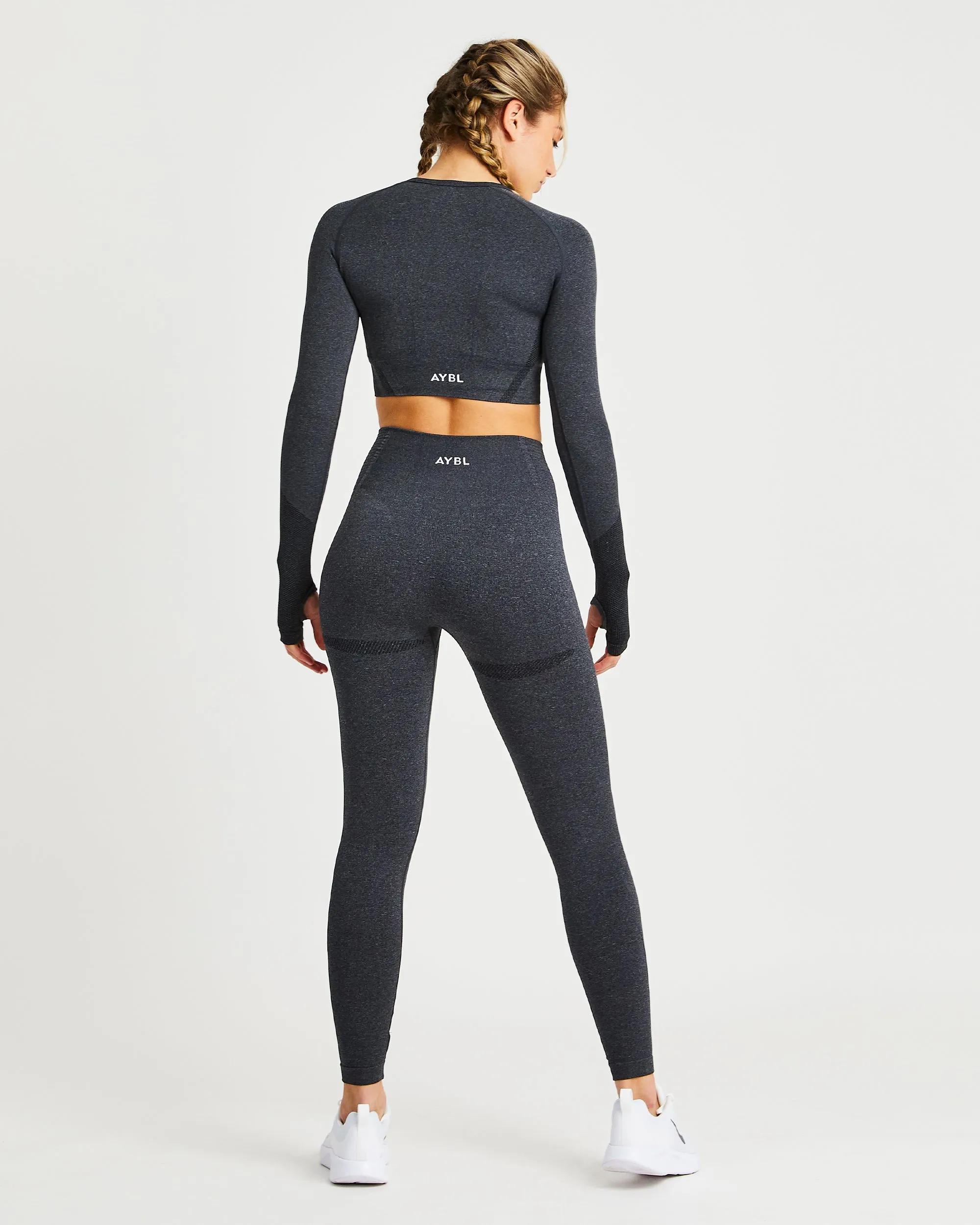 Balance V2 Seamless Long Sleeve Crop Top - Speckle Black sold by AYBL product image thumbnail 4