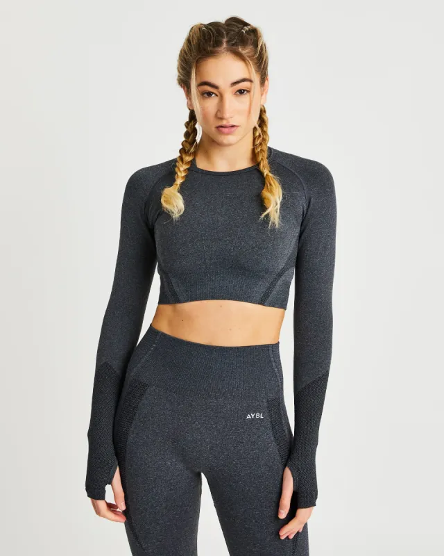 Balance V2 Seamless Long Sleeve Crop Top - Speckle Black sold by AYBL
