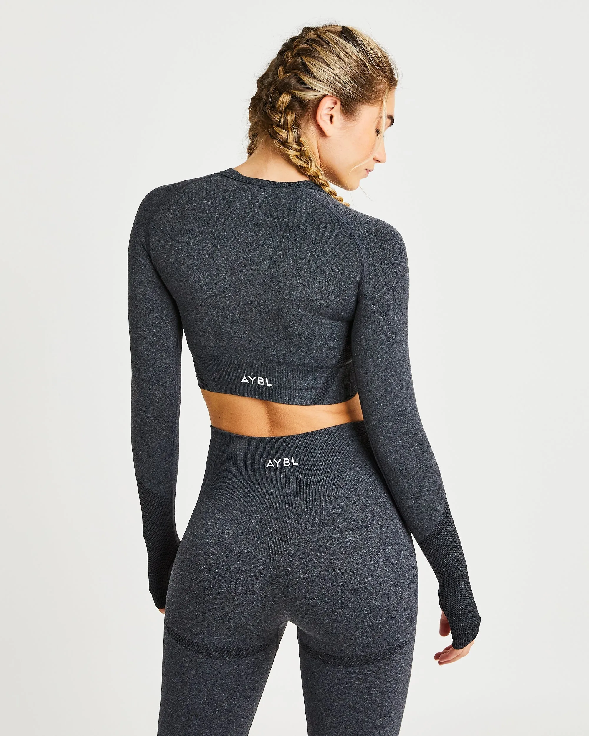Balance V2 Seamless Long Sleeve Crop Top - Speckle Black sold by AYBL product image thumbnail 2