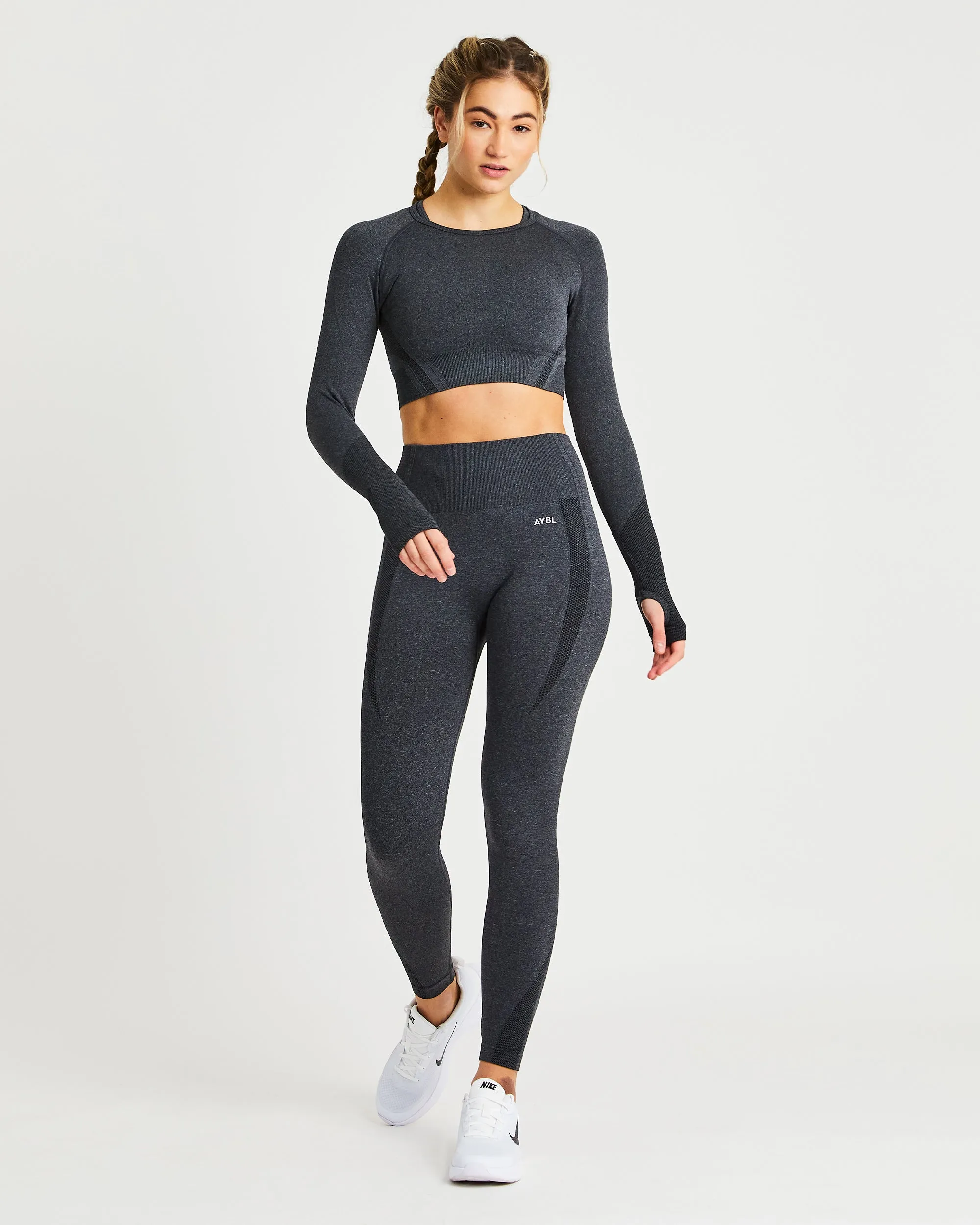 Balance V2 Seamless Long Sleeve Crop Top - Speckle Black sold by AYBL product image thumbnail 3