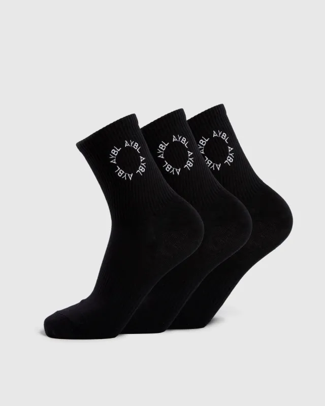 Everyday Embroidered Crew Socks (3 Pack) - Black sold by AYBL