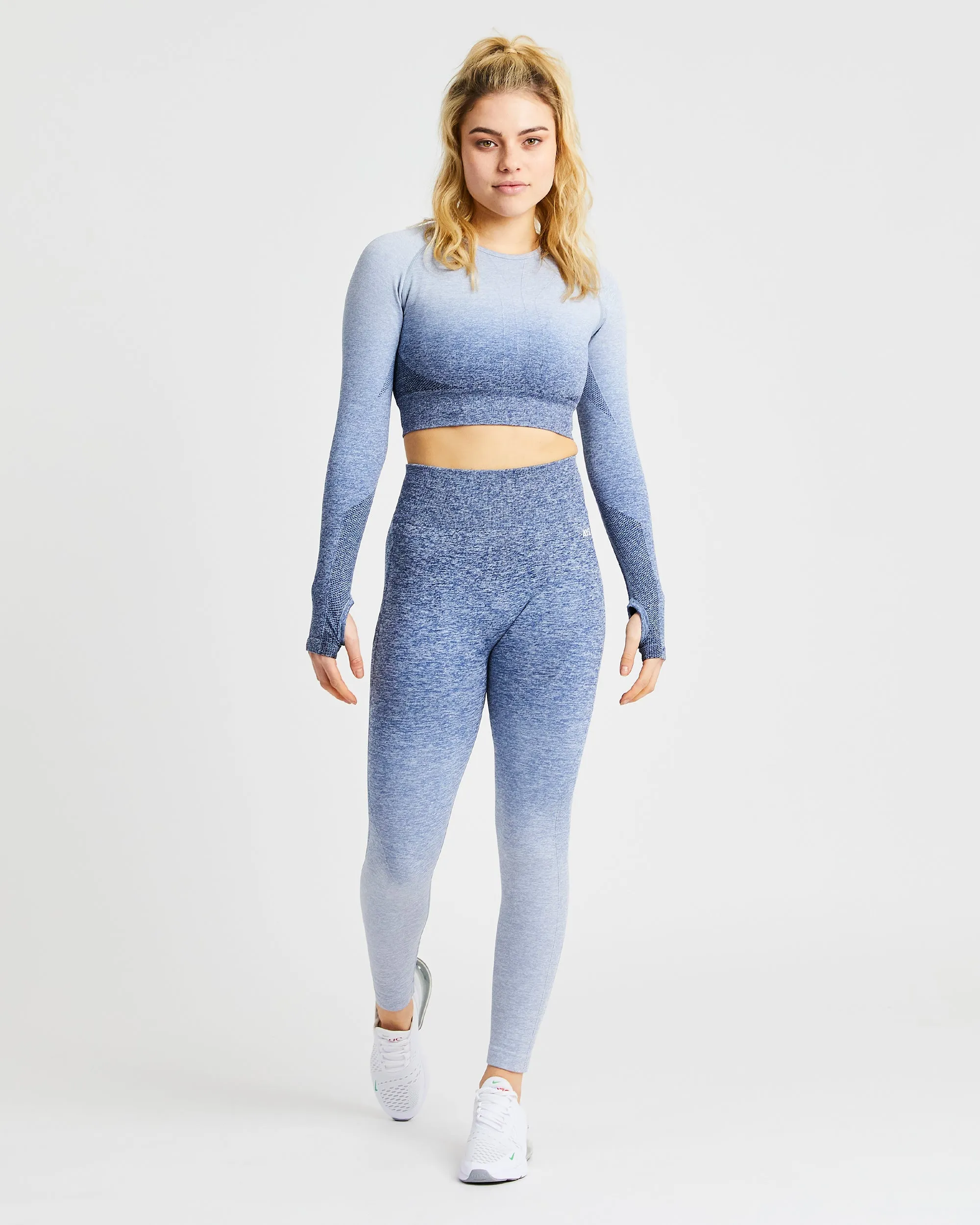 Pulse Ombré Seamless Long Sleeve Crop Top - Navy sold by AYBL product image thumbnail 3