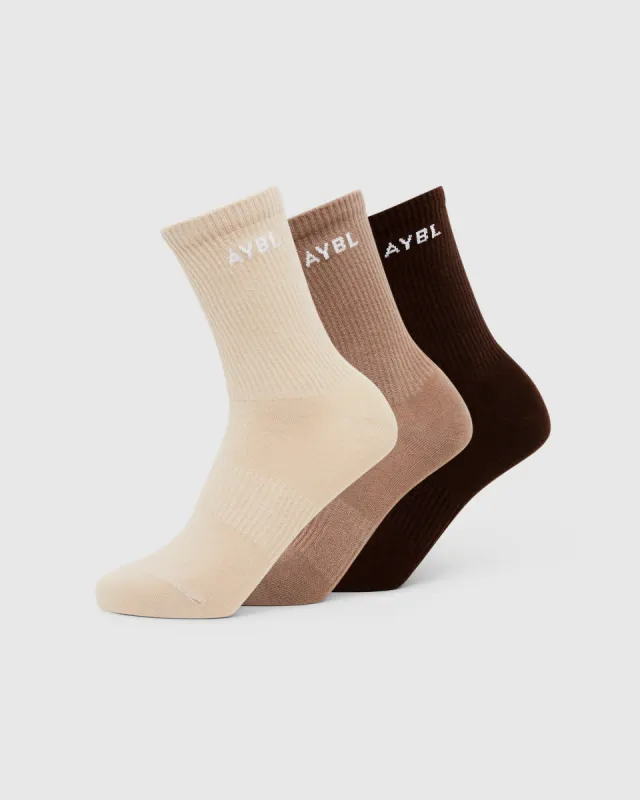 Everyday Crew Socks (3 Pack) - Nude/Mocha/Brown sold by AYBL