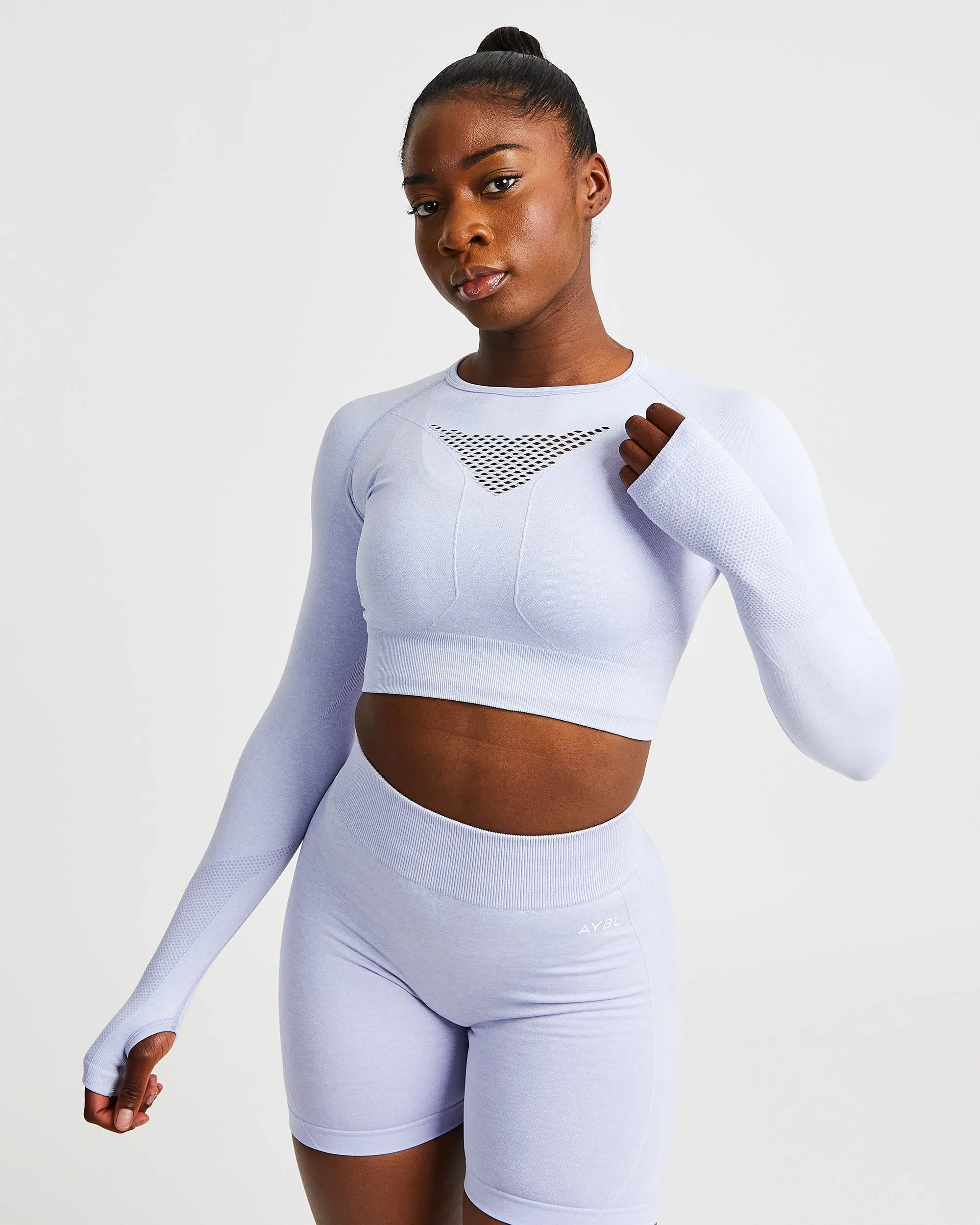 Motion Seamless Long Sleeve Crop Top - Ice Blue sold by AYBL