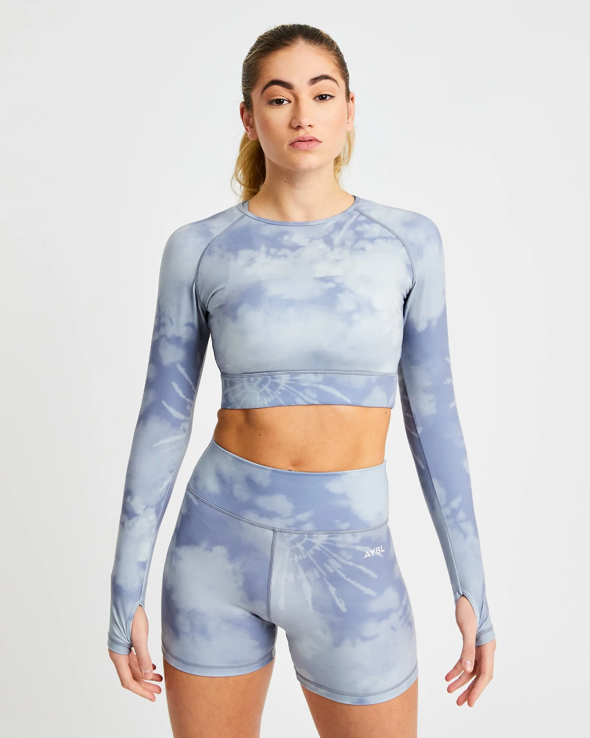 Core Long Sleeve Crop Top - Grey Tie Dye sold by AYBL