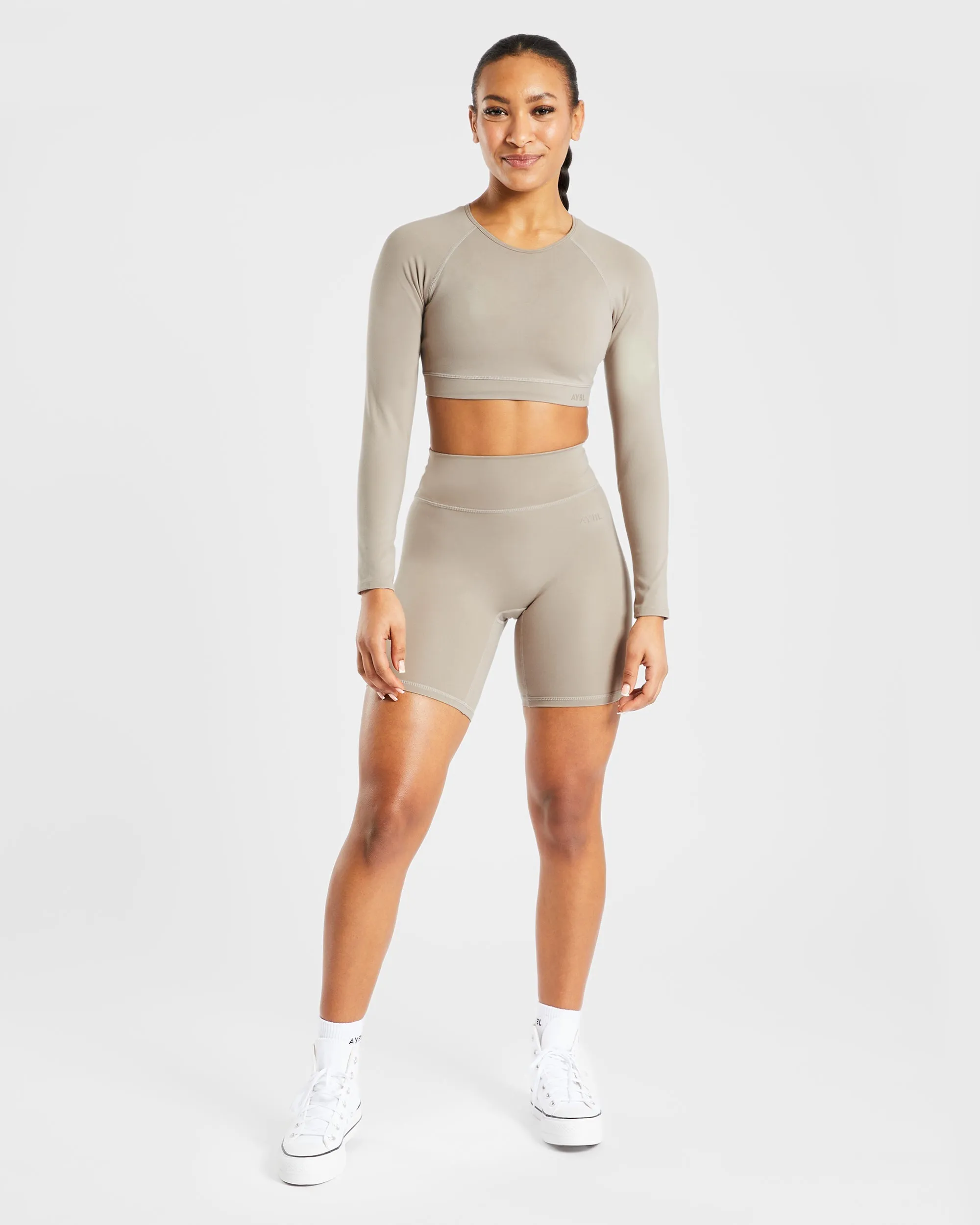 Staple Long Sleeve Crop Top - Muted Taupe sold by AYBL product image thumbnail 3