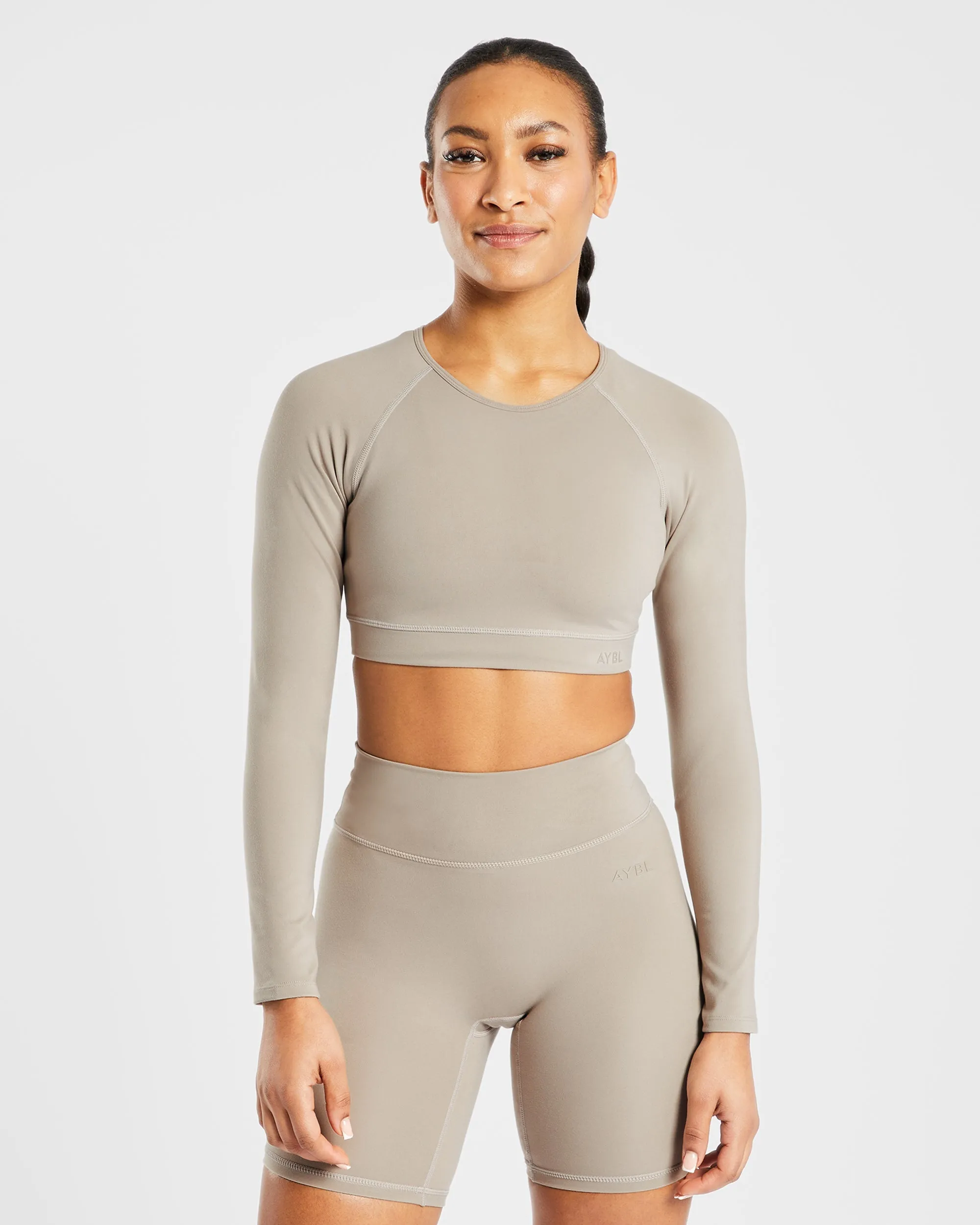 Staple Long Sleeve Crop Top - Muted Taupe sold by AYBL