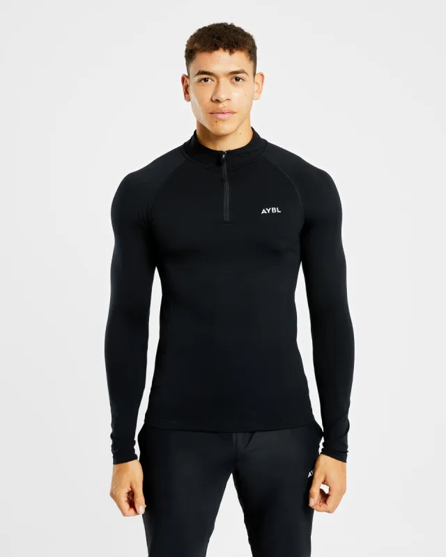 Essential Seamless 1/4 Zip Pullover - Black sold by AYBL