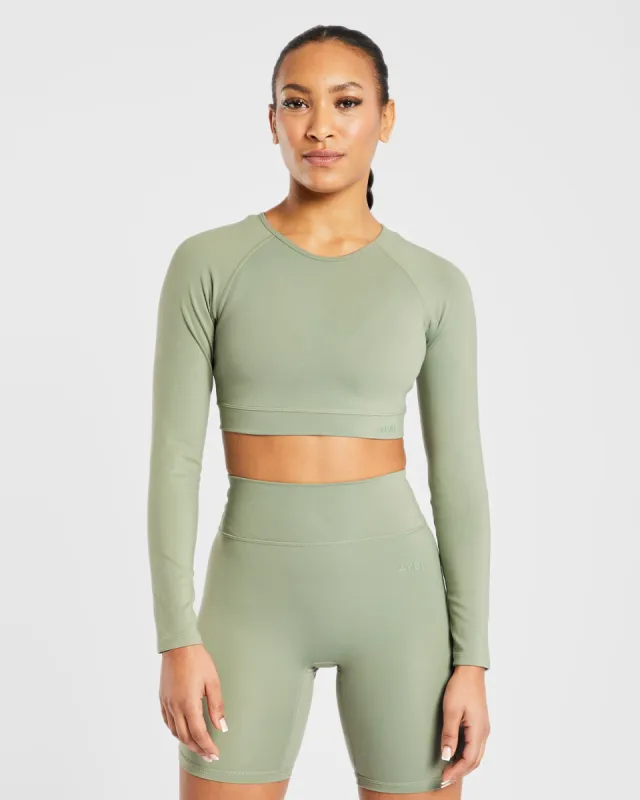 Staple Long Sleeve Crop Top - Olive Green sold by AYBL