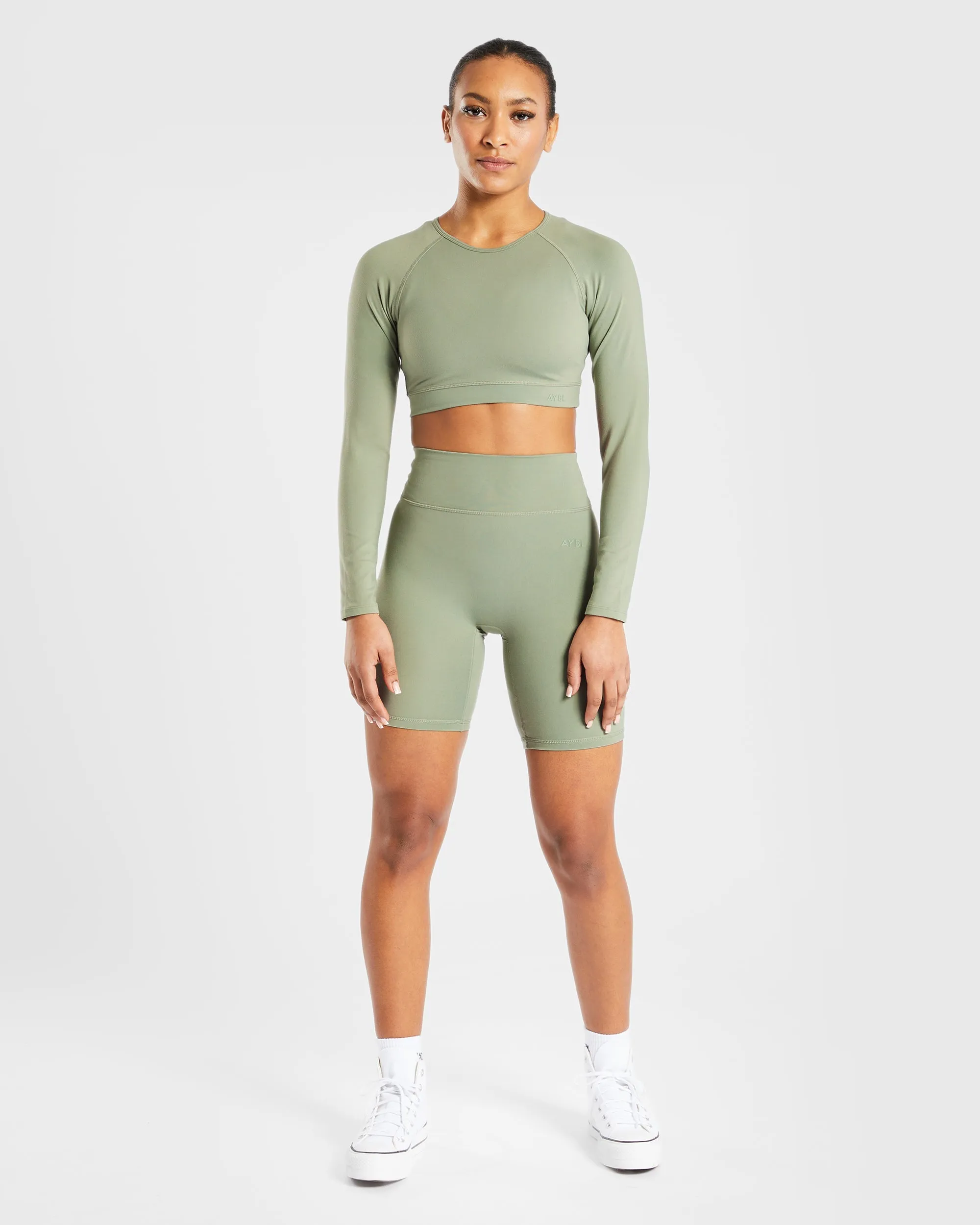 Staple Long Sleeve Crop Top - Olive Green sold by AYBL product image thumbnail 3