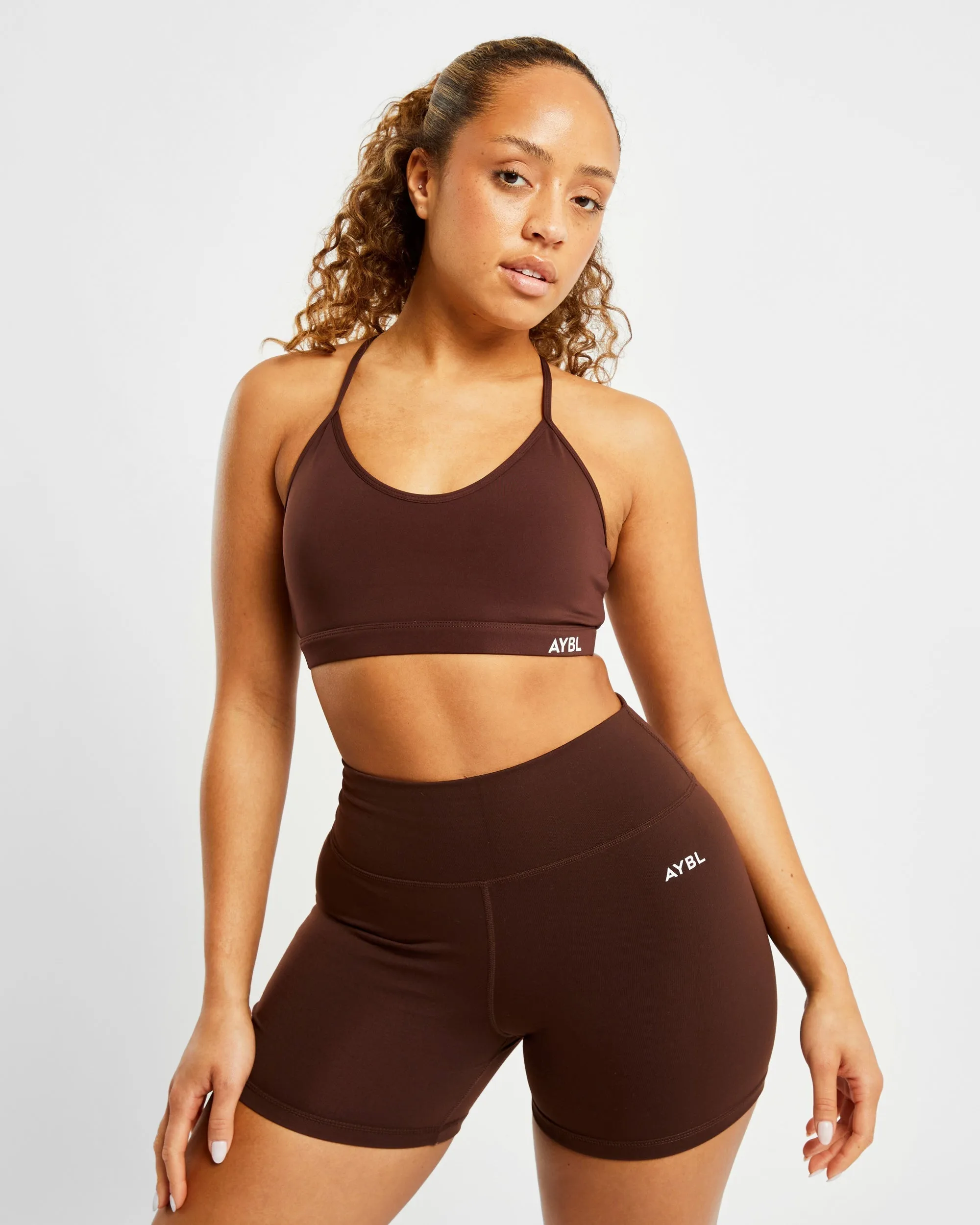 Essential V Neck Sports Bra - Chocolate Brown sold by AYBL