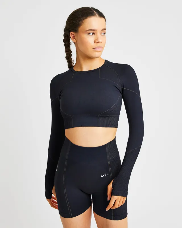 Reflex Seamless Long Sleeve Crop Top - Black sold by AYBL