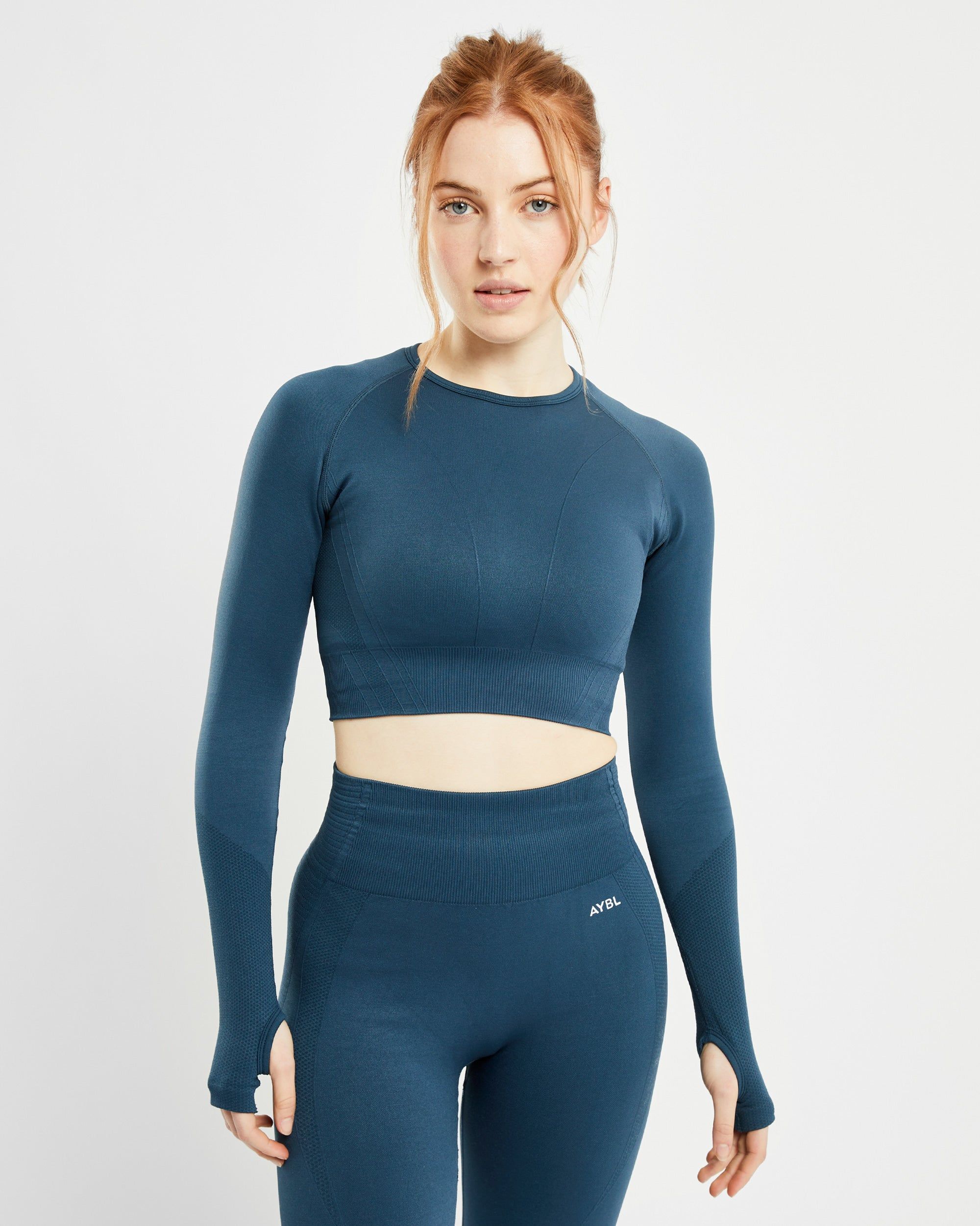 Balance V2 Seamless Long Sleeve Crop Top - Marine Blue sold by AYBL