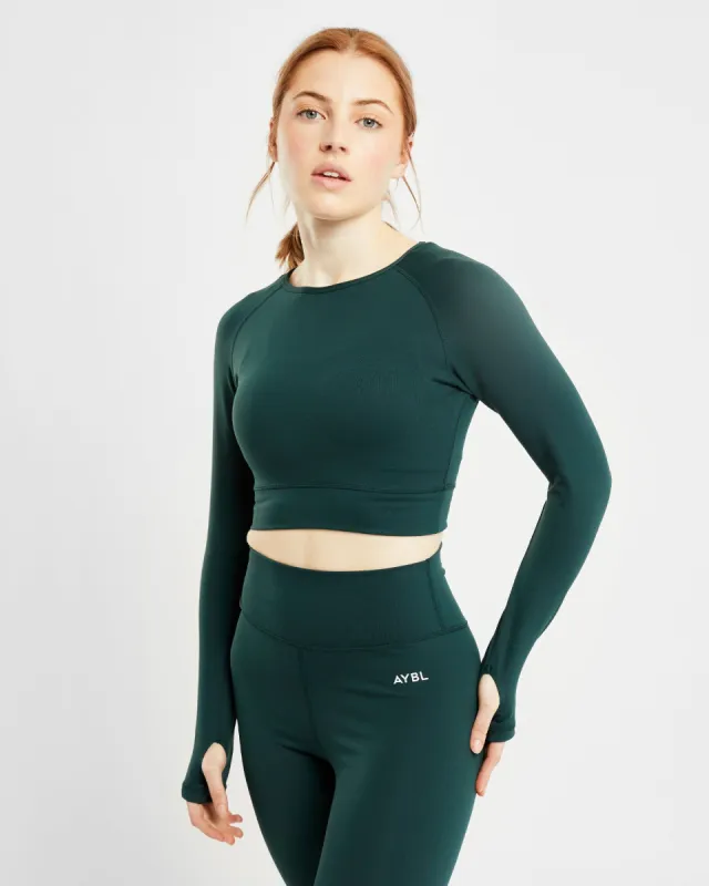 Core Long Sleeve Crop Top - Forest Green sold by AYBL