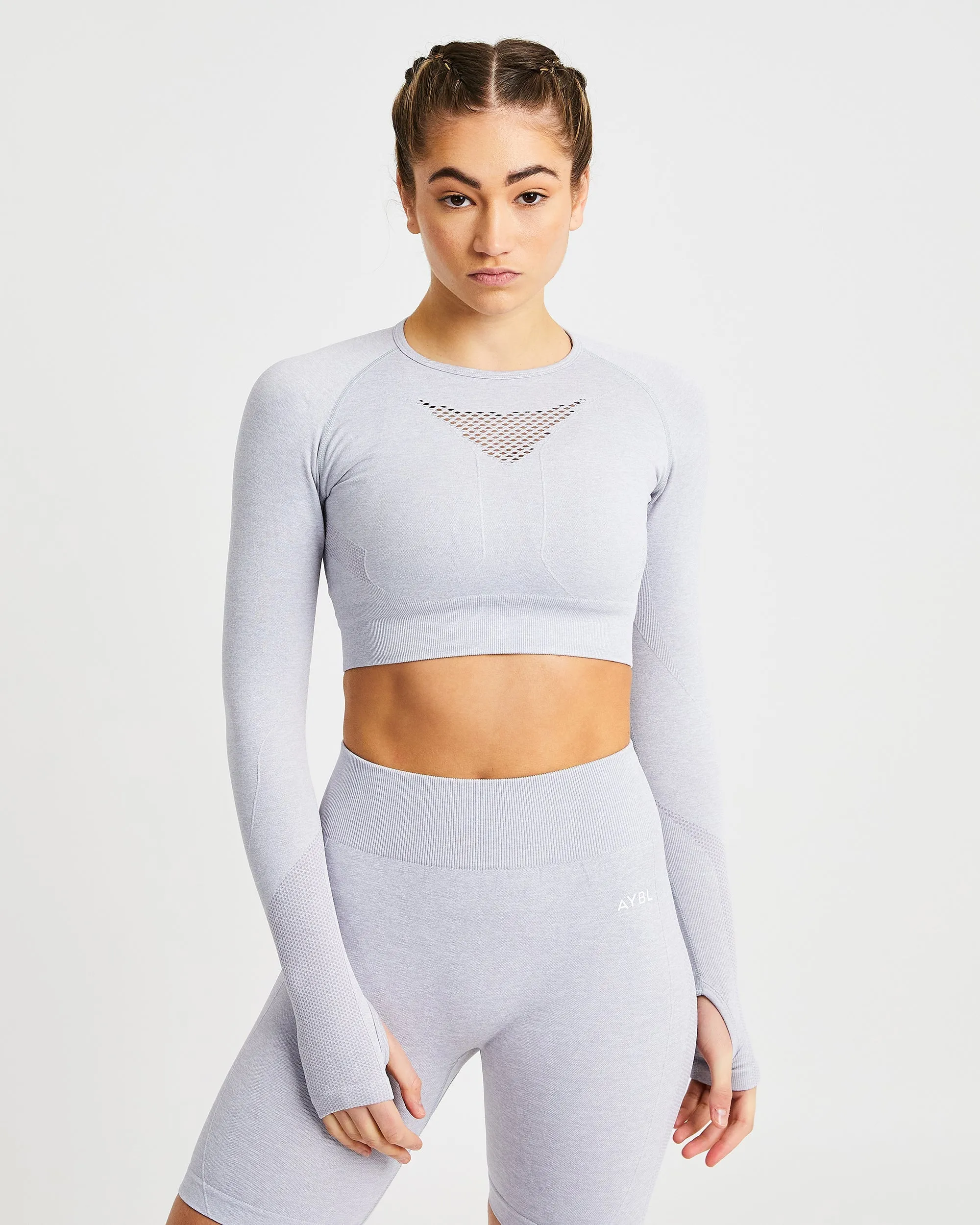 Motion Seamless Long Sleeve Crop Top - Light Grey sold by AYBL