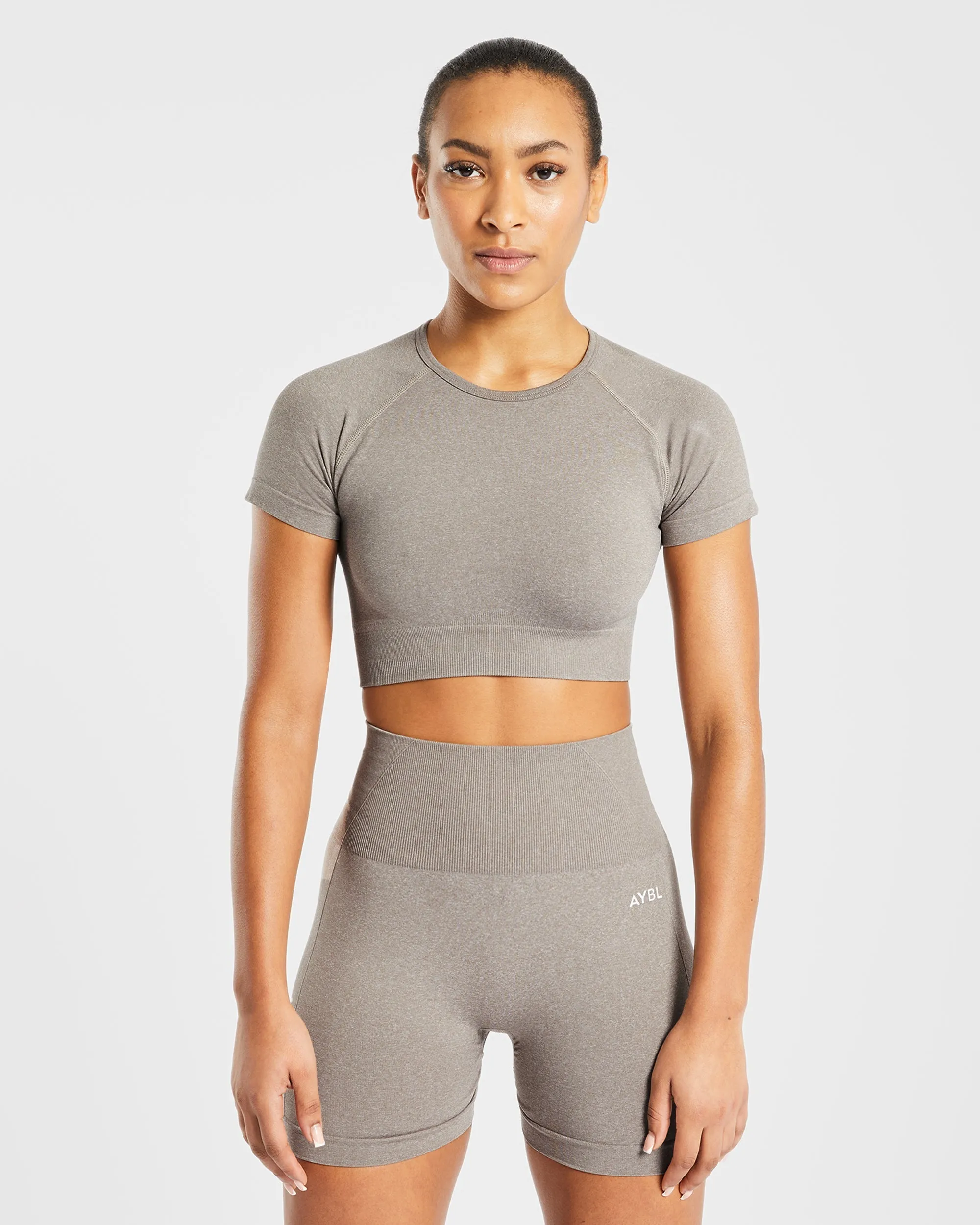 Empower Seamless Crop Top - Taupe Marl sold by AYBL
