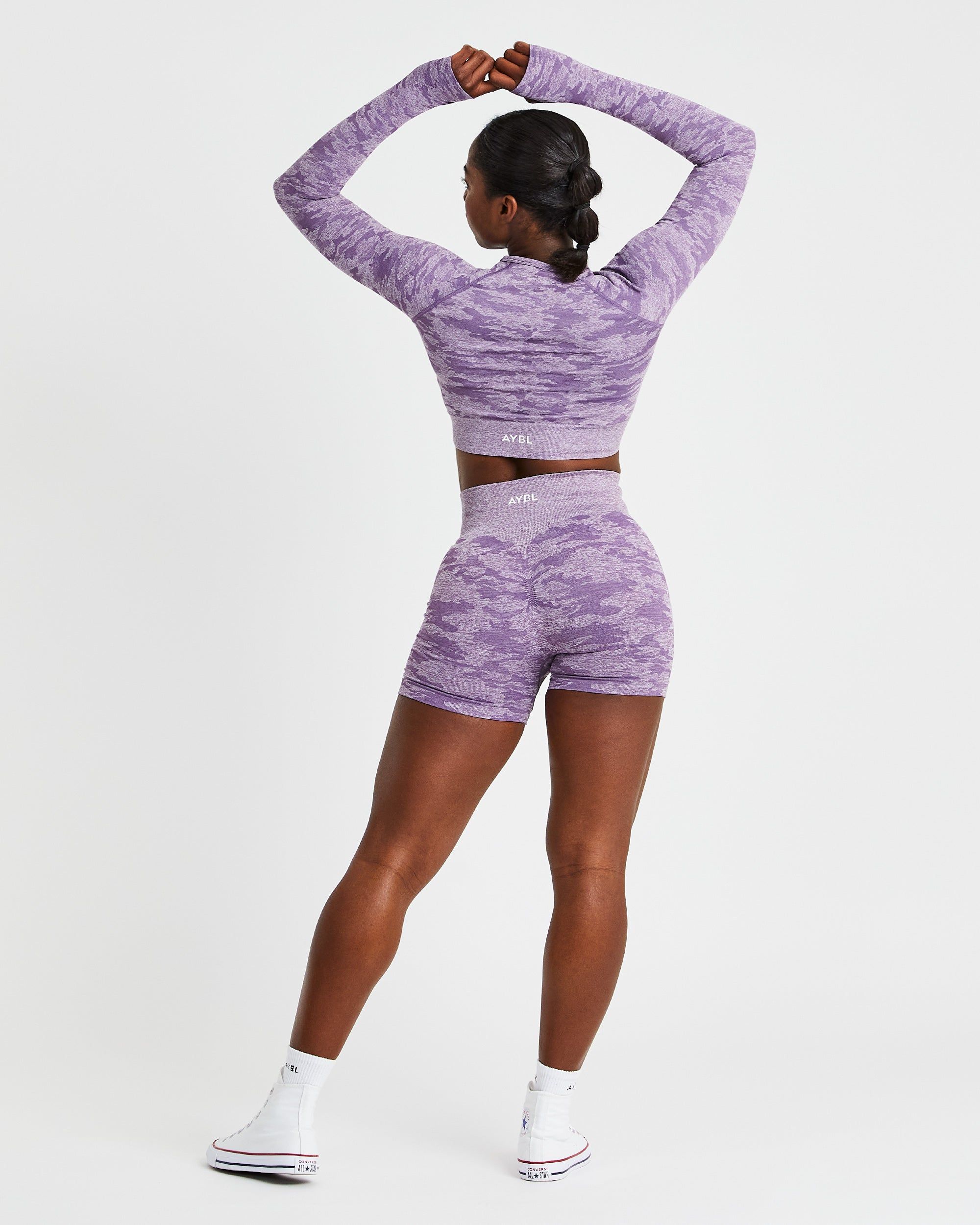 Evolve Camo Seamless Long Sleeve Crop Top - Plum sold by AYBL product image thumbnail 4