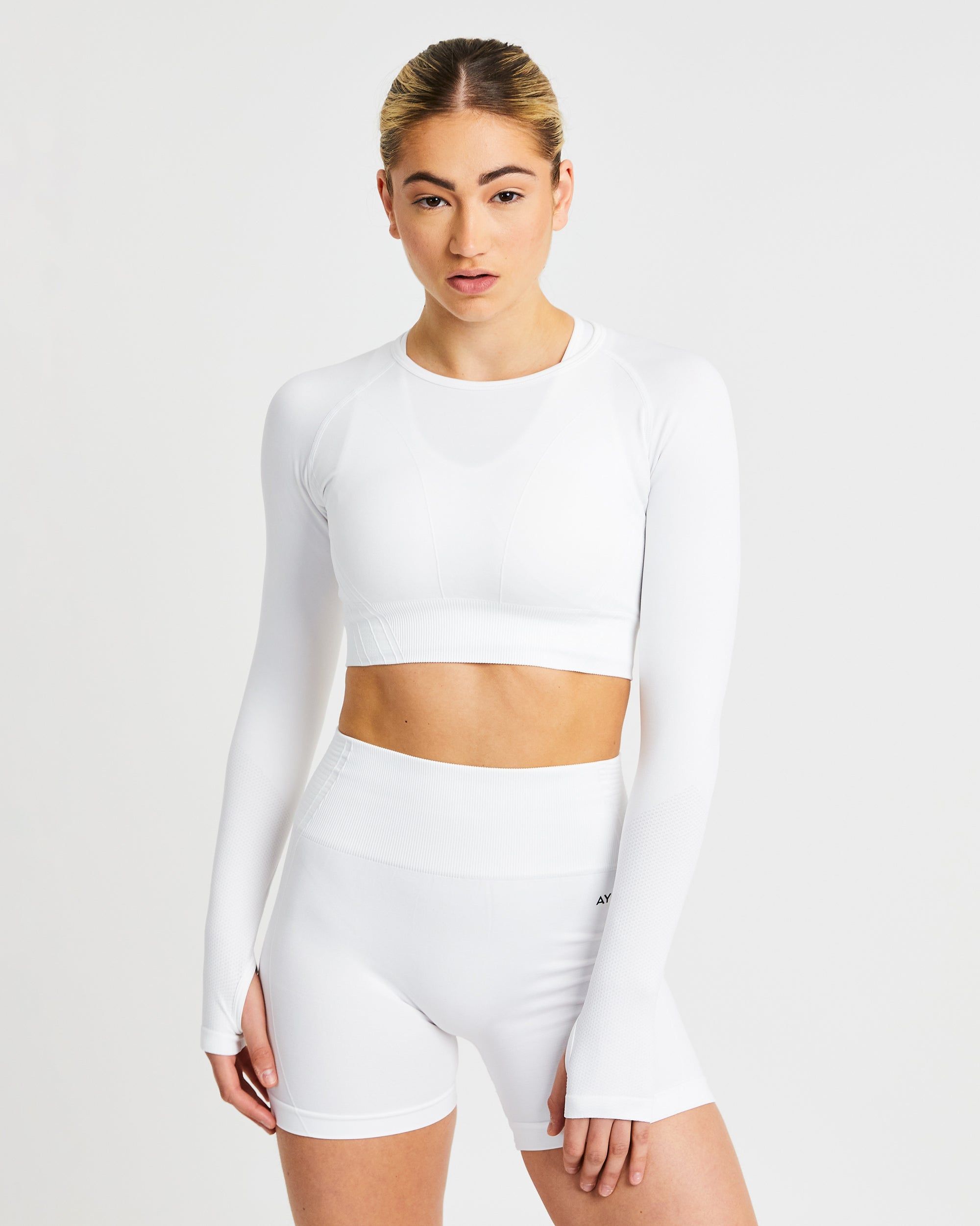 Balance V2 Seamless Long Sleeve Crop Top - White sold by AYBL