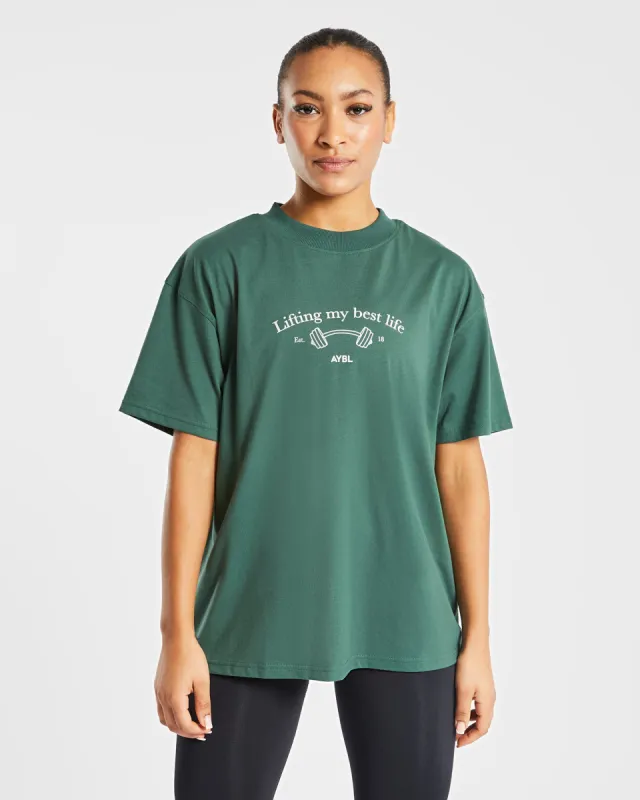 Lifting My Best Life Oversized T Shirt - Forest Green sold by AYBL