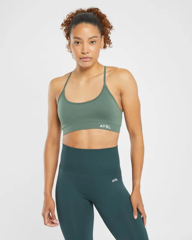 Essential Seamless V Neck Sports Bra - Elm Green sold by AYBL