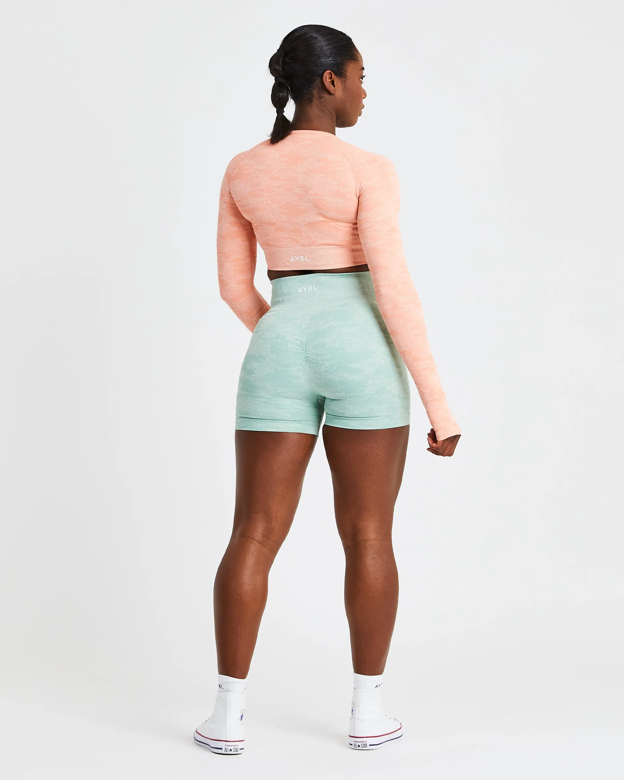 Evolve Camo Seamless Long Sleeve Crop Top - Peach sold by AYBL product image thumbnail 4