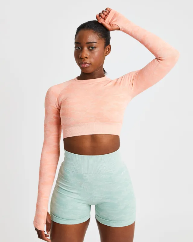 Evolve Camo Seamless Long Sleeve Crop Top - Peach sold by AYBL
