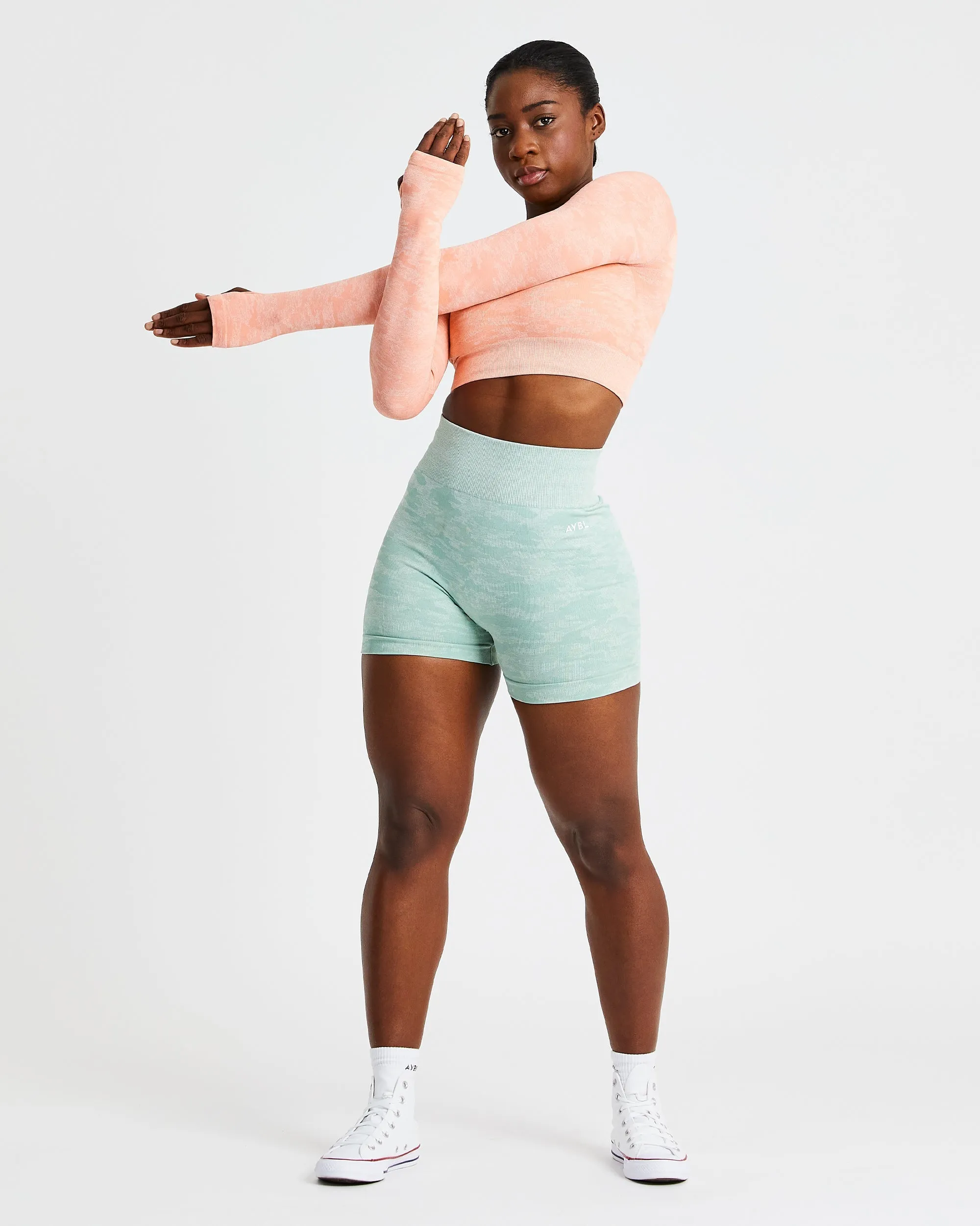 Evolve Camo Seamless Long Sleeve Crop Top - Peach sold by AYBL product image thumbnail 5