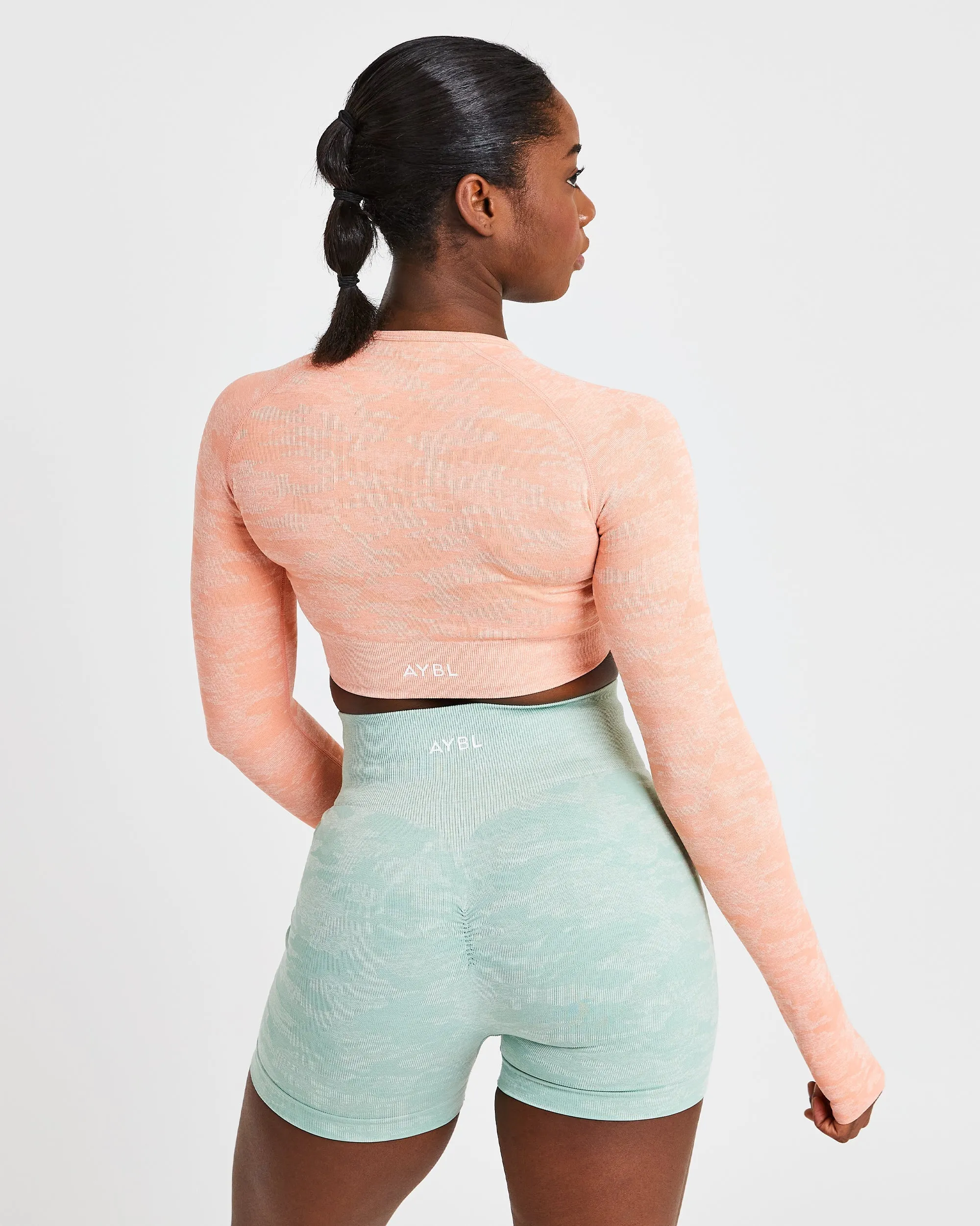 Evolve Camo Seamless Long Sleeve Crop Top - Peach sold by AYBL product image thumbnail 2
