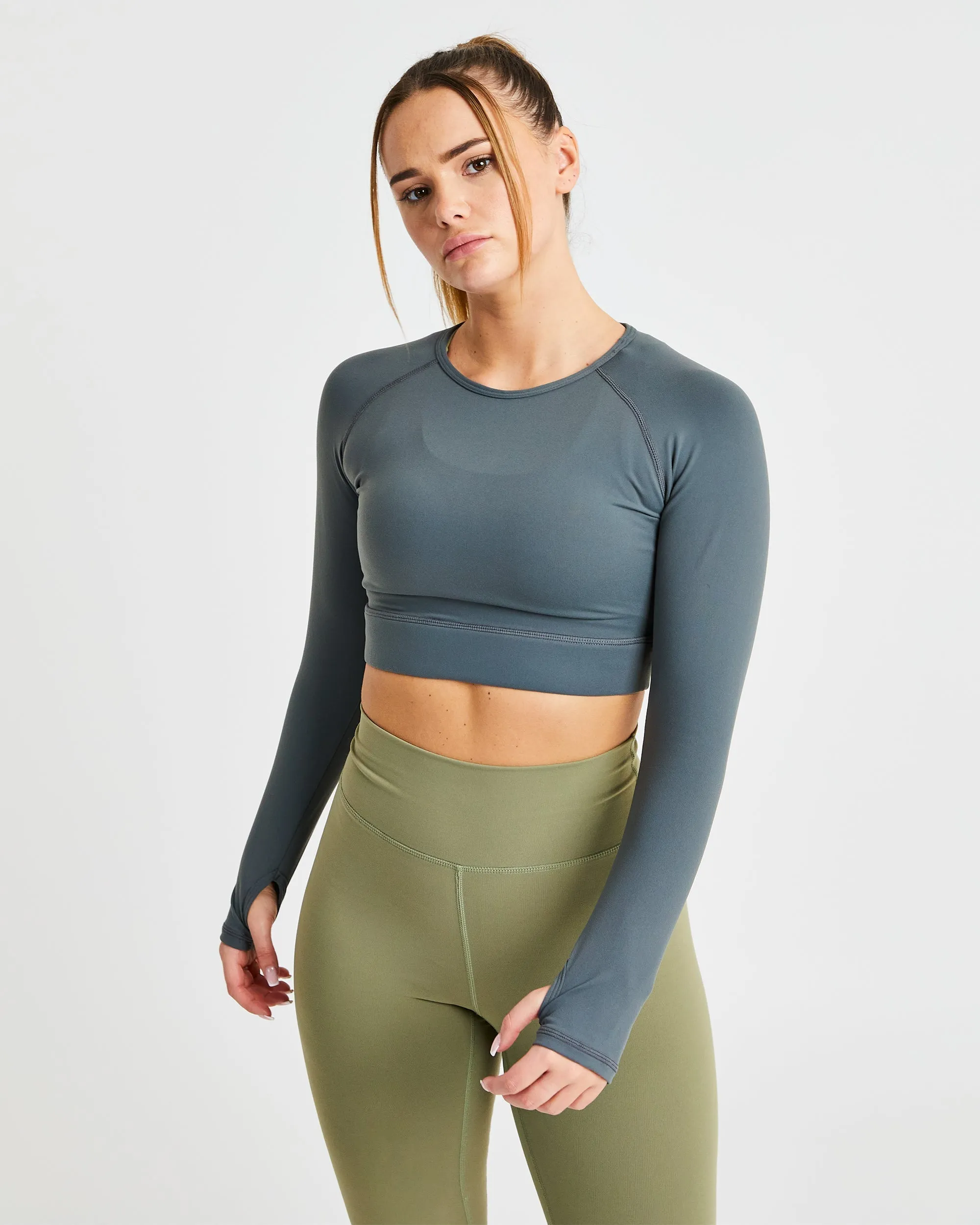 Core Long Sleeve Crop Top - Asphalt Grey sold by AYBL